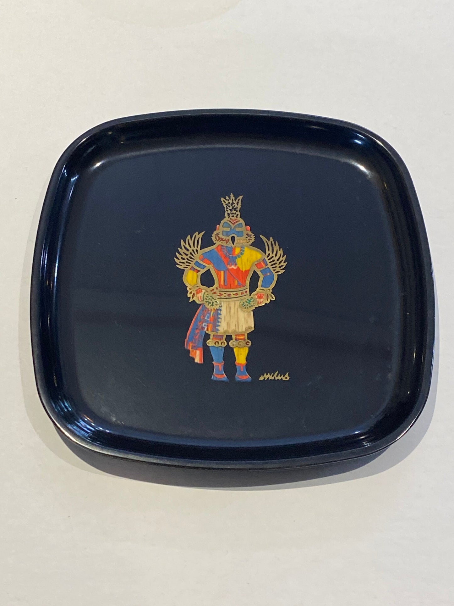 Vintage Mid-Century Lacquer Couroc Tray, Kachina Design, Unique Handcrafted Home Decor Tray