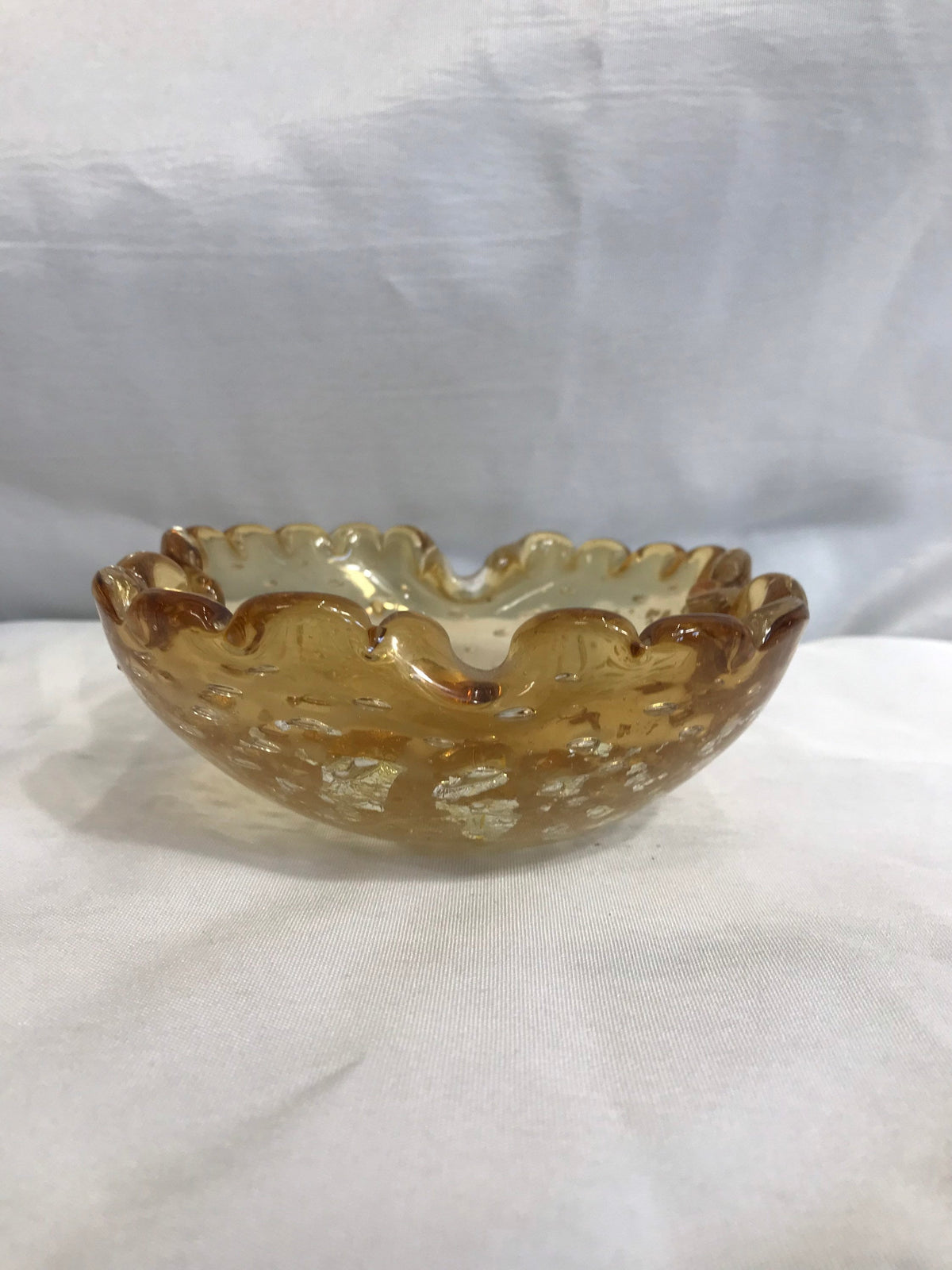 Vintage Speckled Gold Leaf Murano Glass Dish | Home Decor