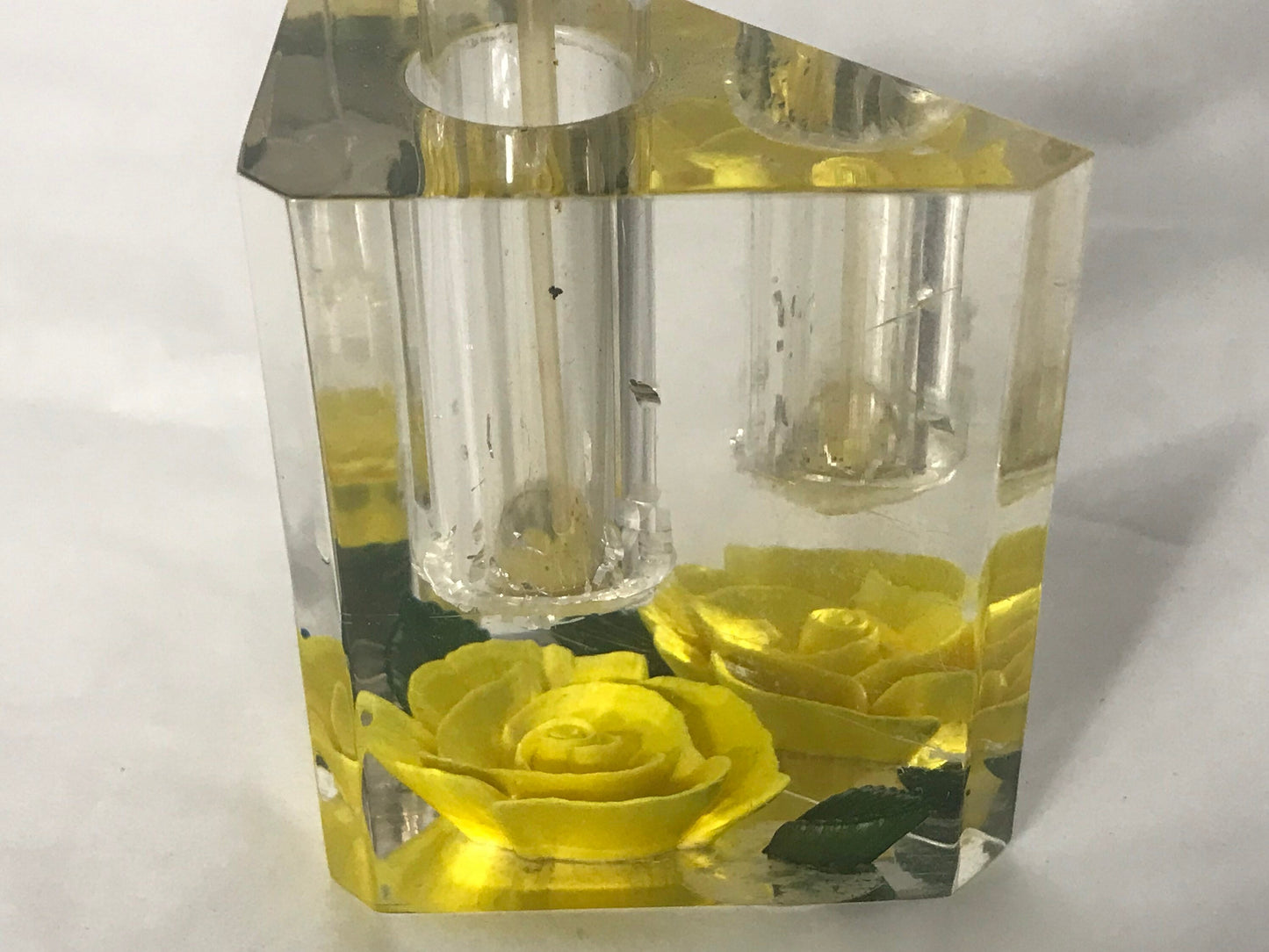 Vintage Yellow Floral Glass Perfume Bottle | Vanity Storage