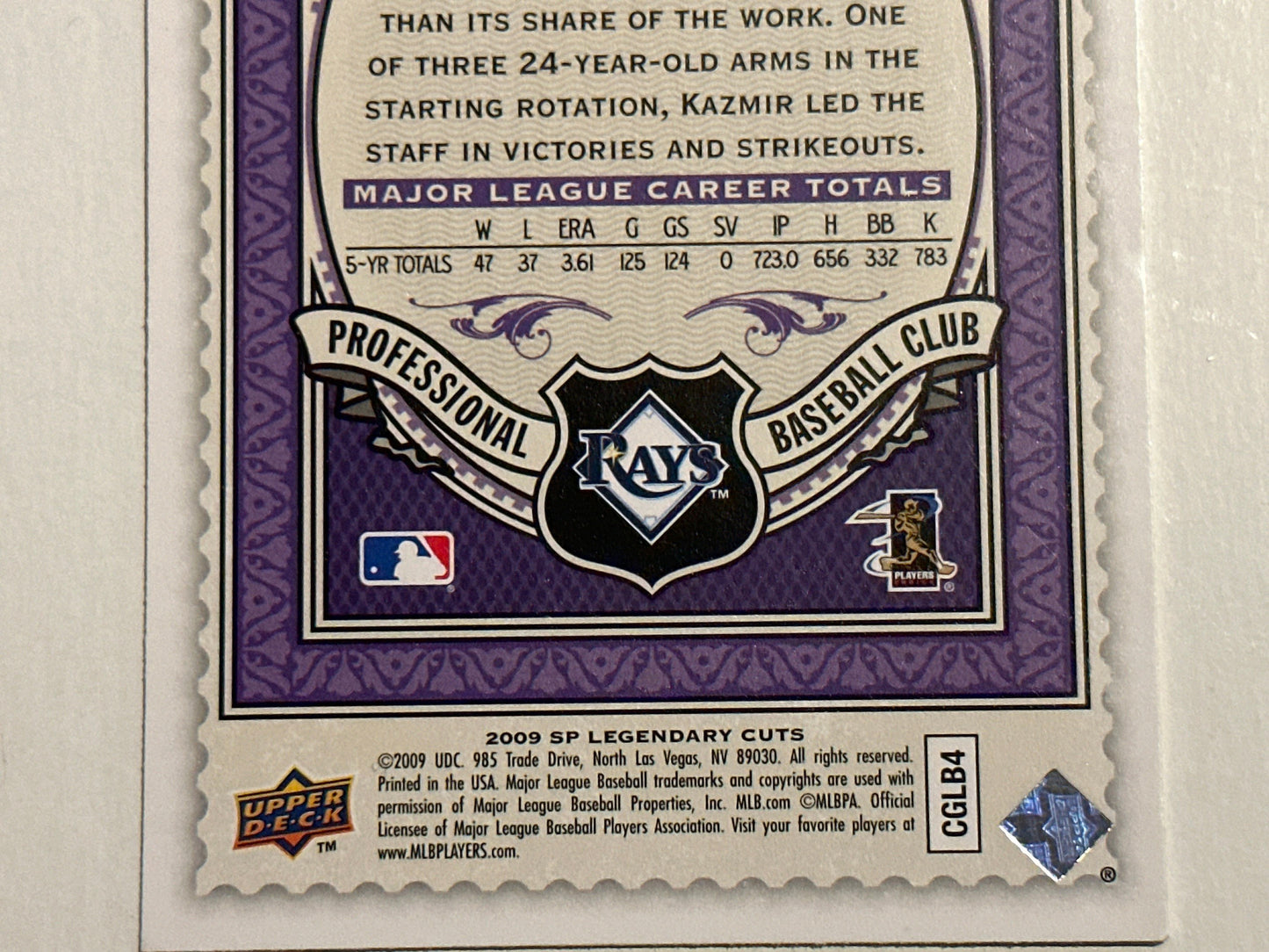 Scott Kazmir - Tampa Bay Rays - Collectible Baseball Card | Memorabilia