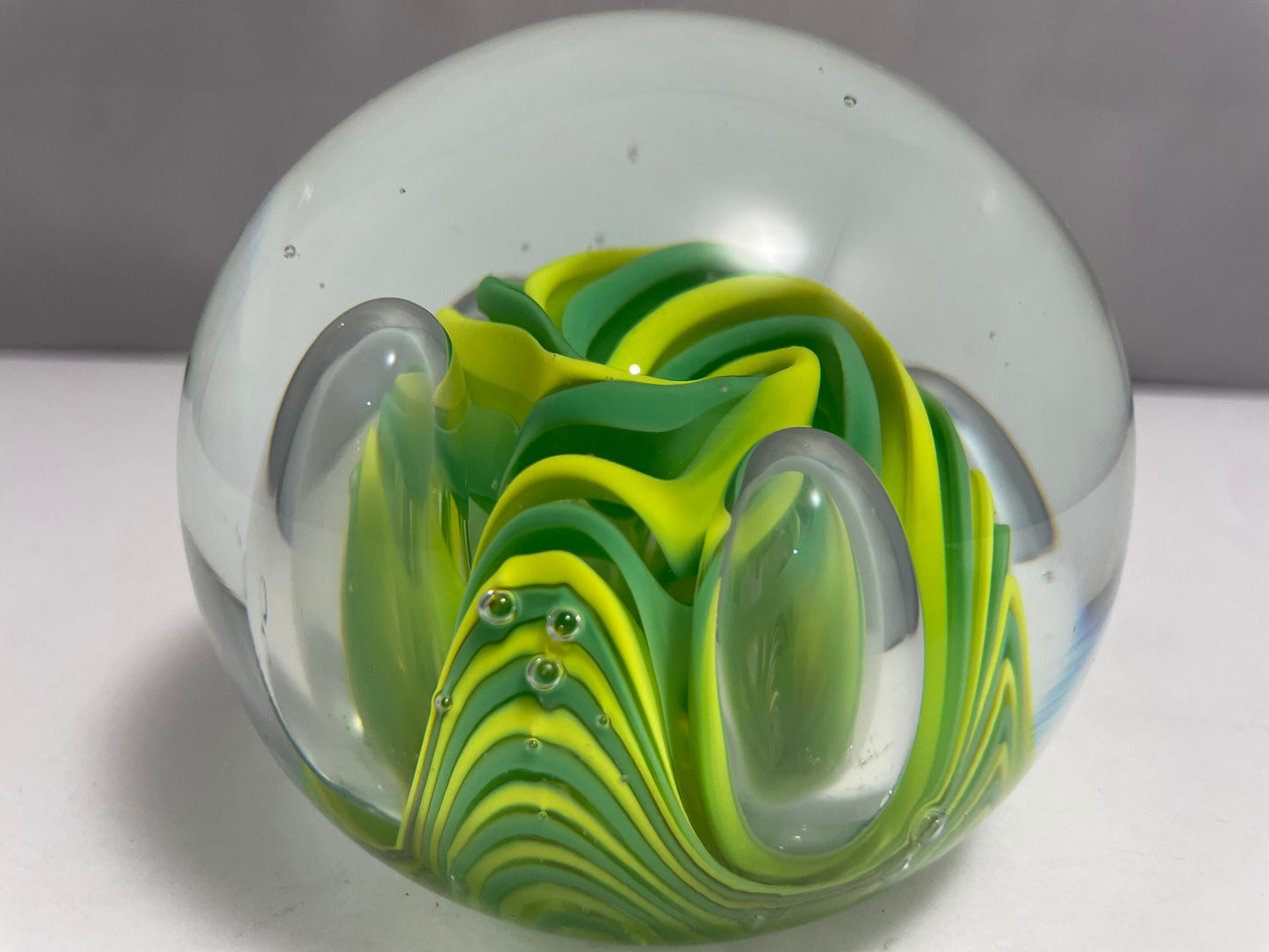 Vintage Murano Yellow and Green Swirl Paperweight