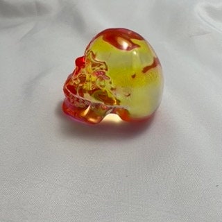 Pink Orange Yellow Skull Sculpture, Colorful Celluloid Skull Decor, Halloween Decor, Unique Skull Figurine, Home Office Decor