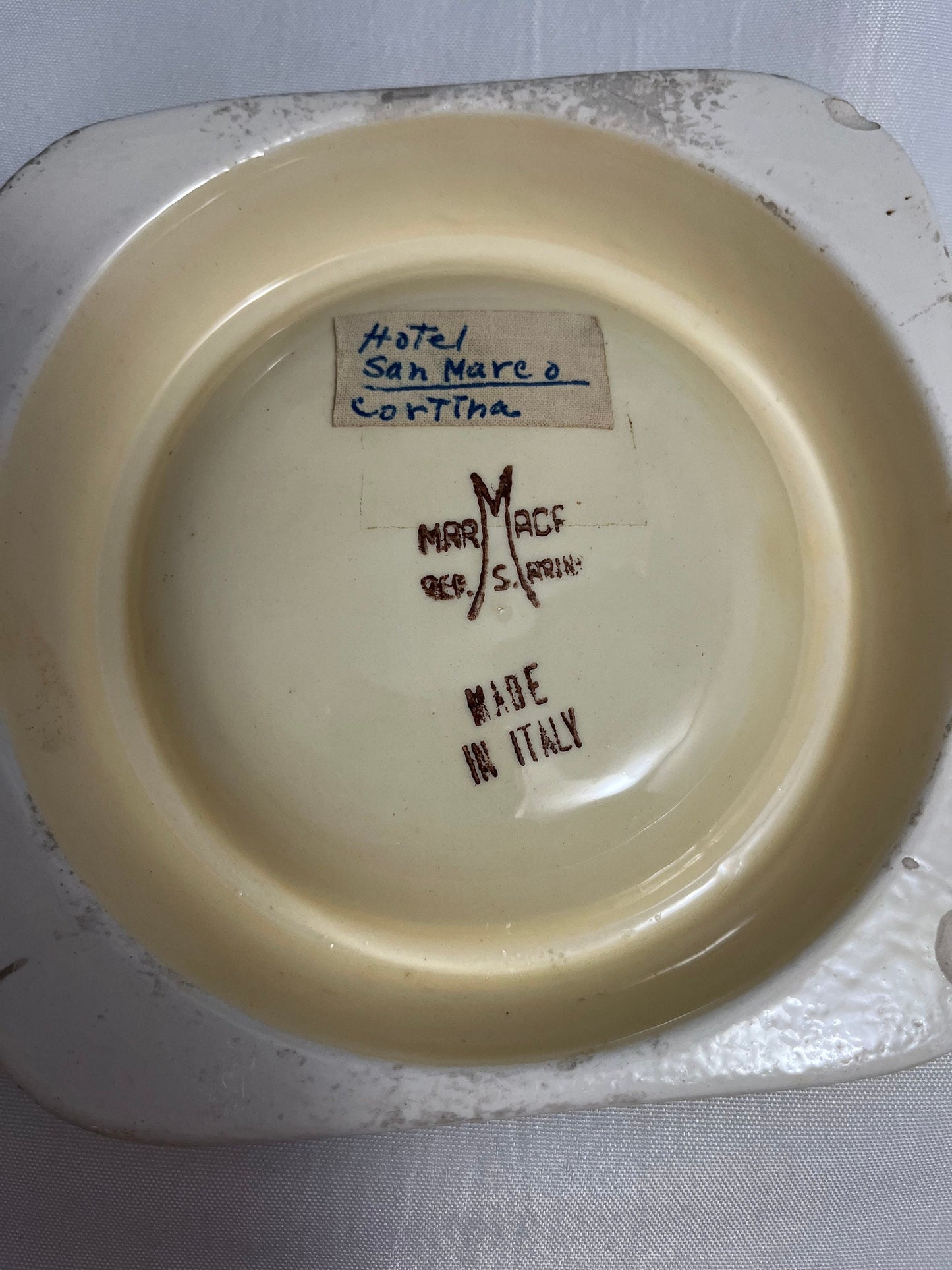 Vintage Yellow Beige Italian Ceramic Ashtray, Pedavena, Made in Italy, Hotel San Marco Cortina, Retro Home Decor
