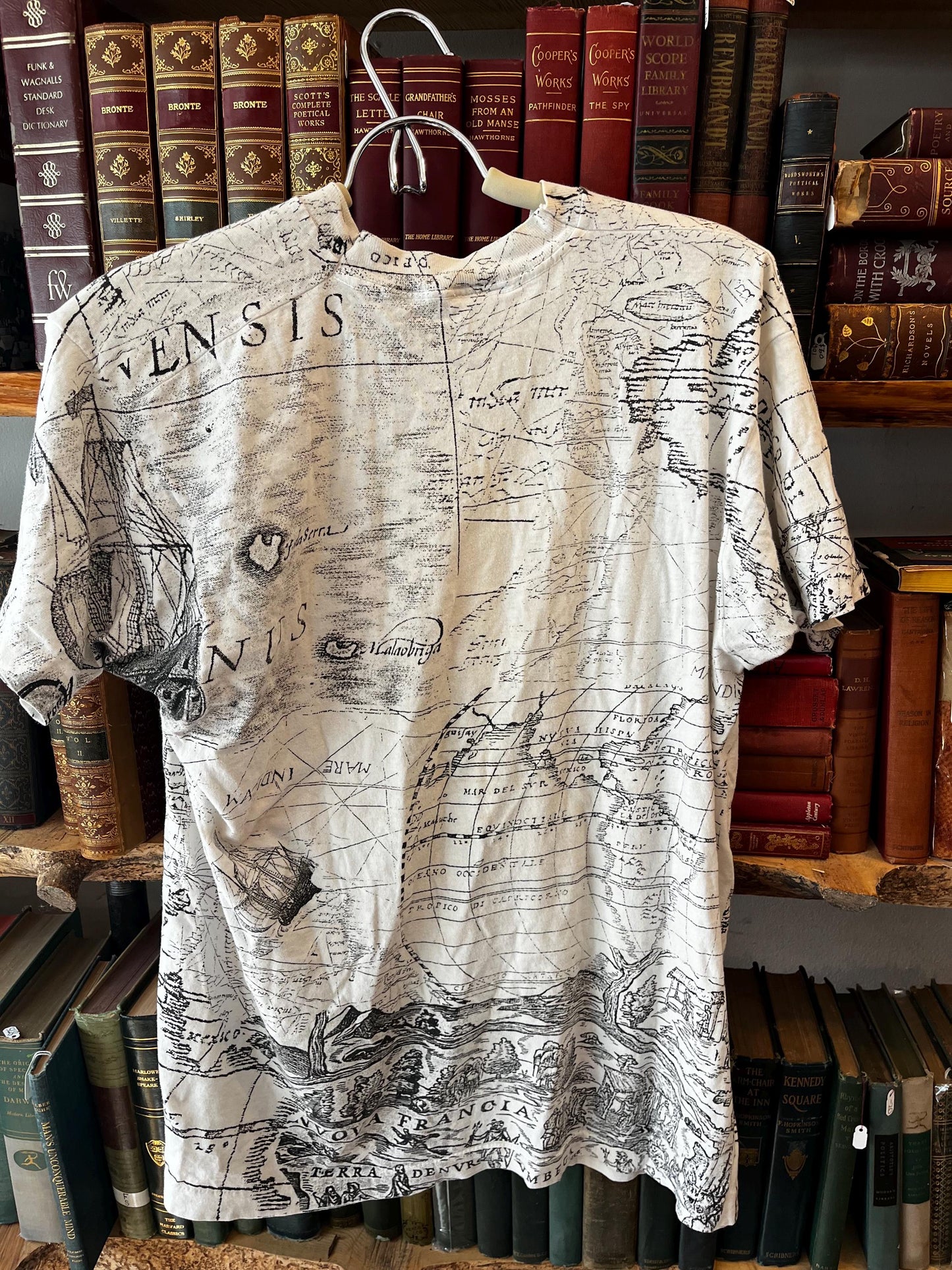 Vintage AOP Map Ocean Flower Stamp Tee, Graphic T-shirt, Map Shirt, Single Stitch Tee, Retro Style