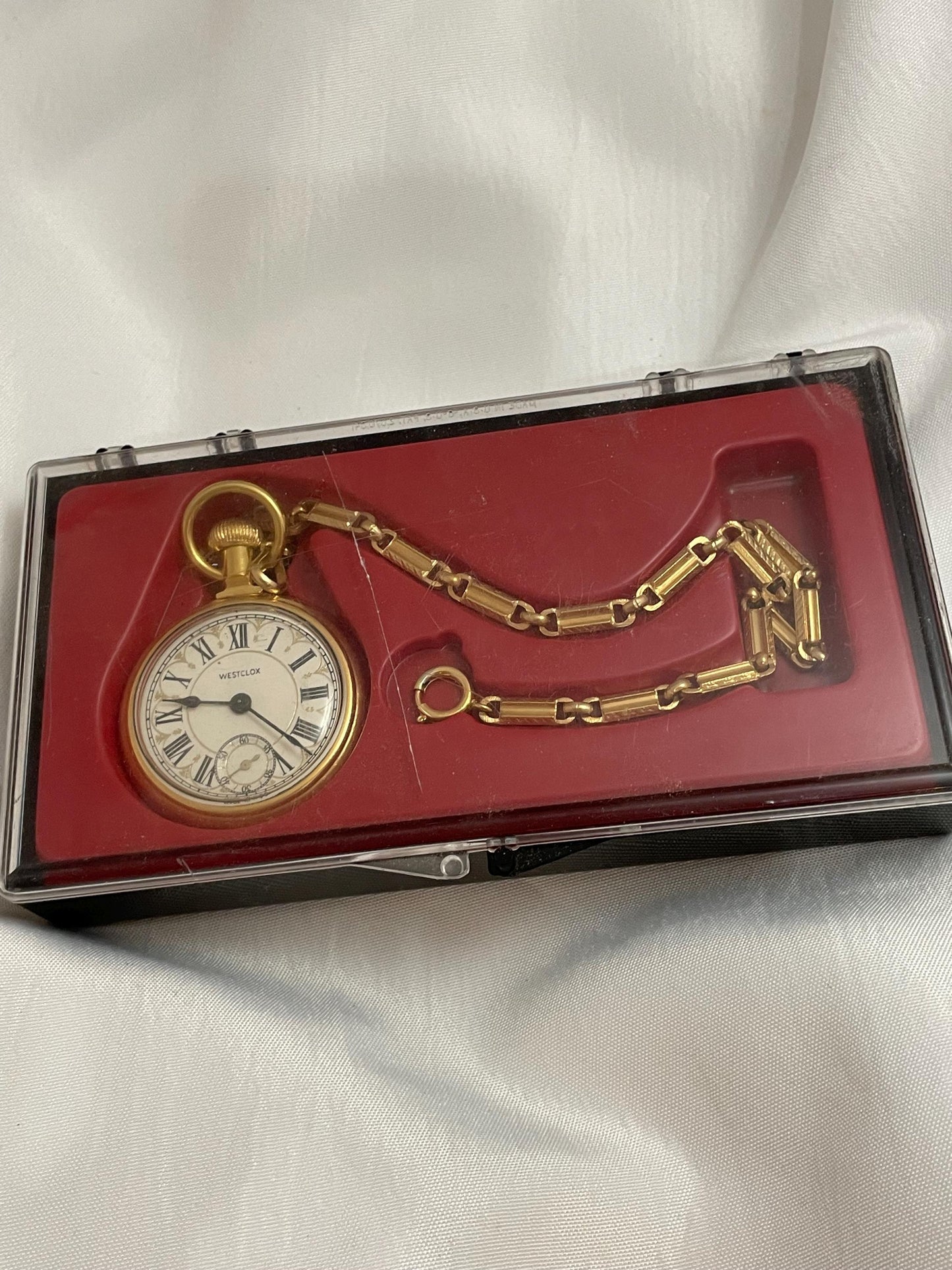 Vintage 1977 Westclox The Conductor Pocket watch W/chain.