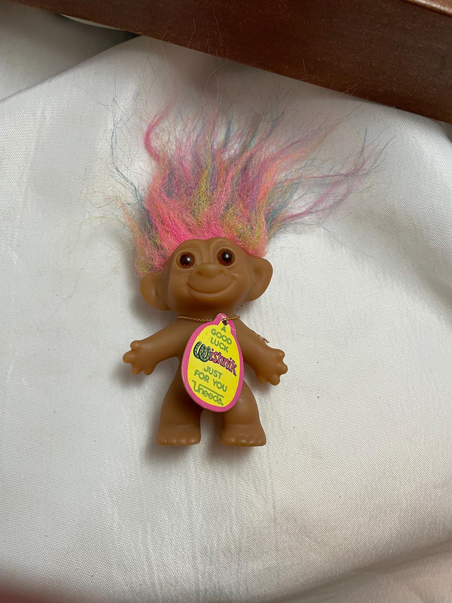 Vintage Uneeda Good Luck Wishnik Troll doll. 21/2”. Rainbow hair.