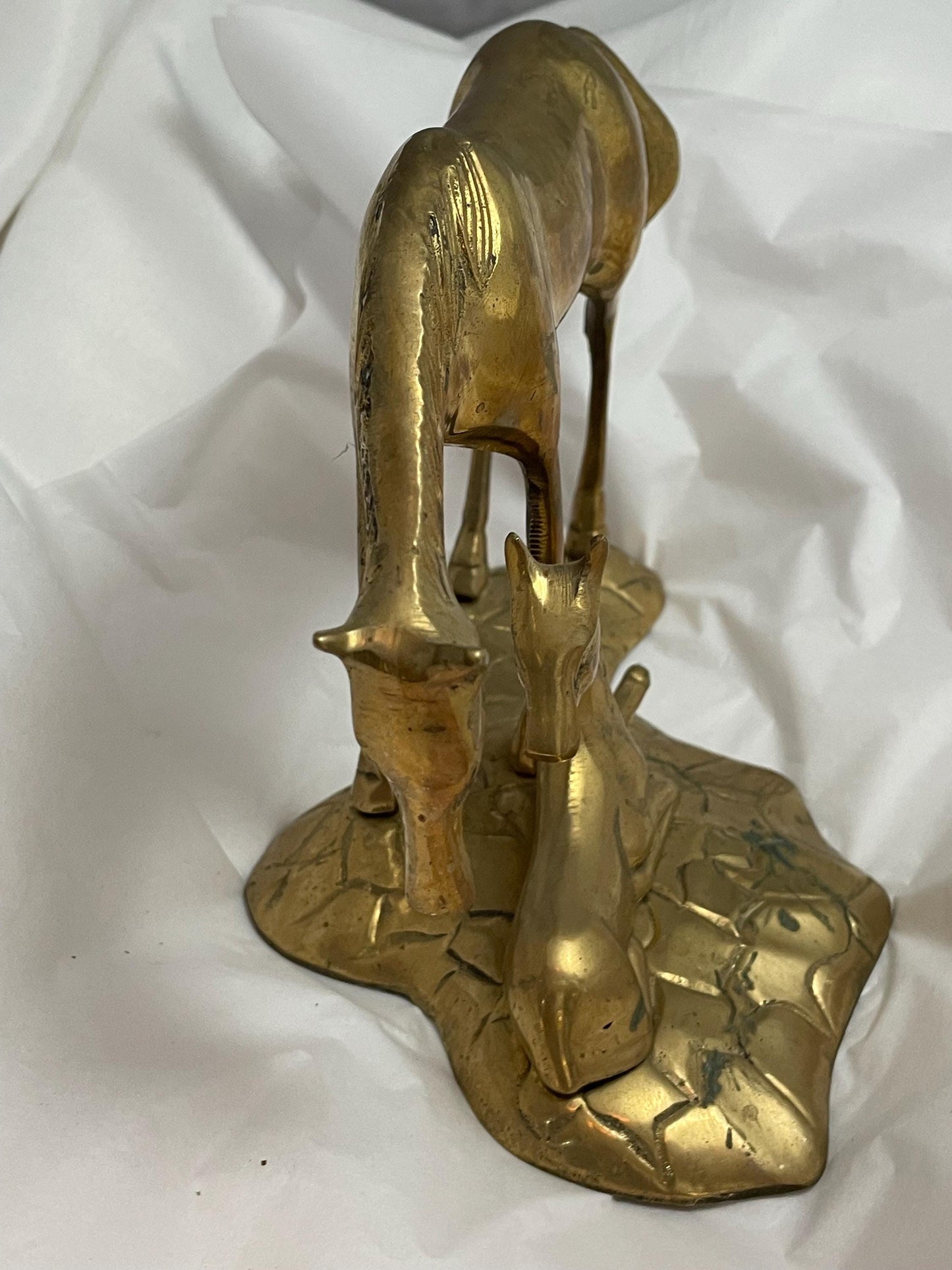 Solid Brass Vintage Mare and Foal Figurine.