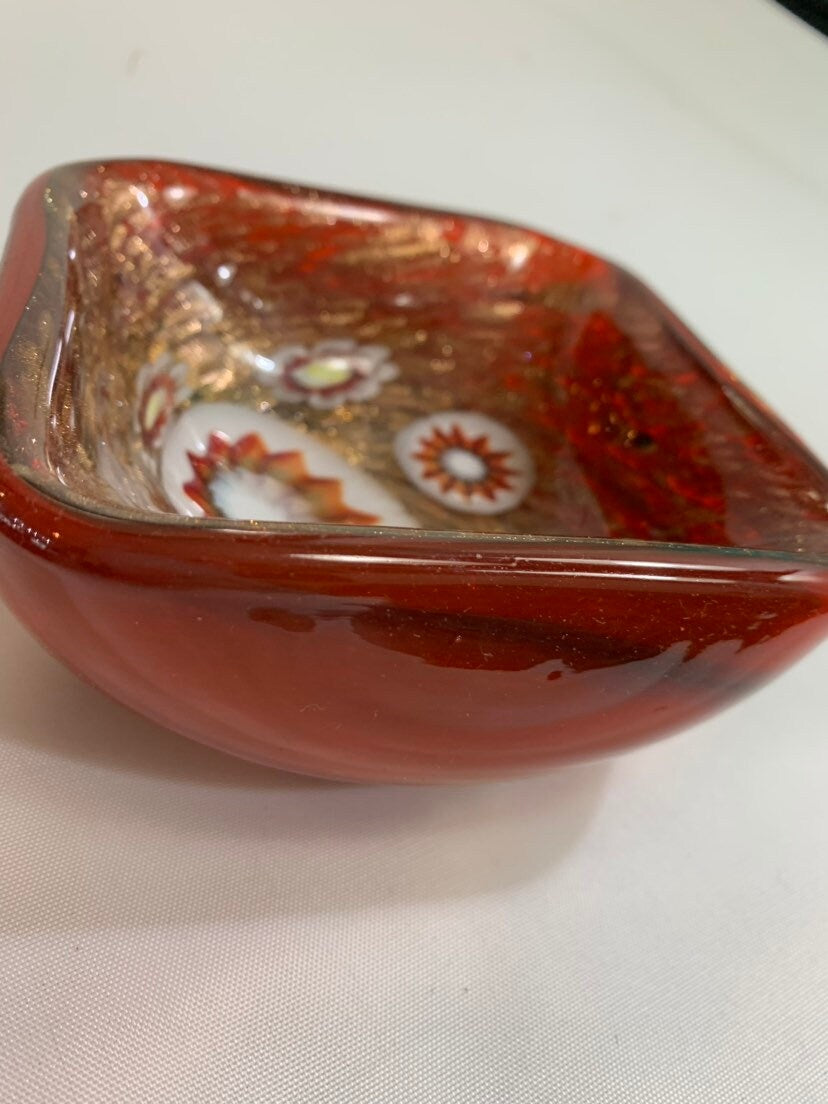 Alfredo Barbini Venetian glass, small square bowl, copper red, gorgeous.