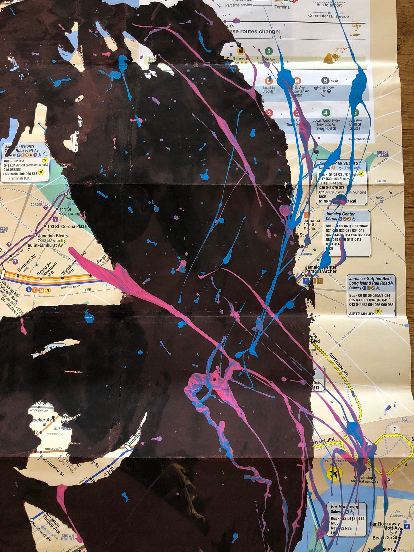 NYC subway map mixed media art