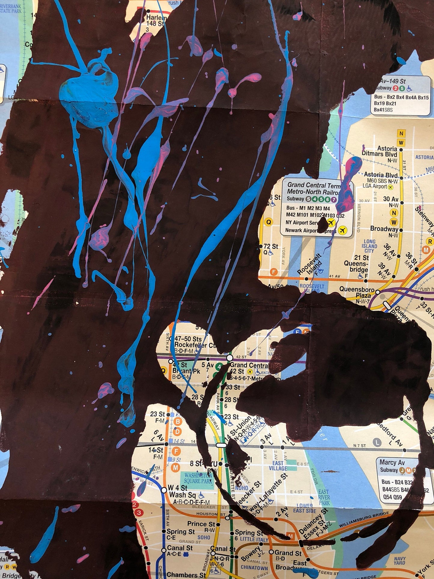 NYC subway map mixed media art