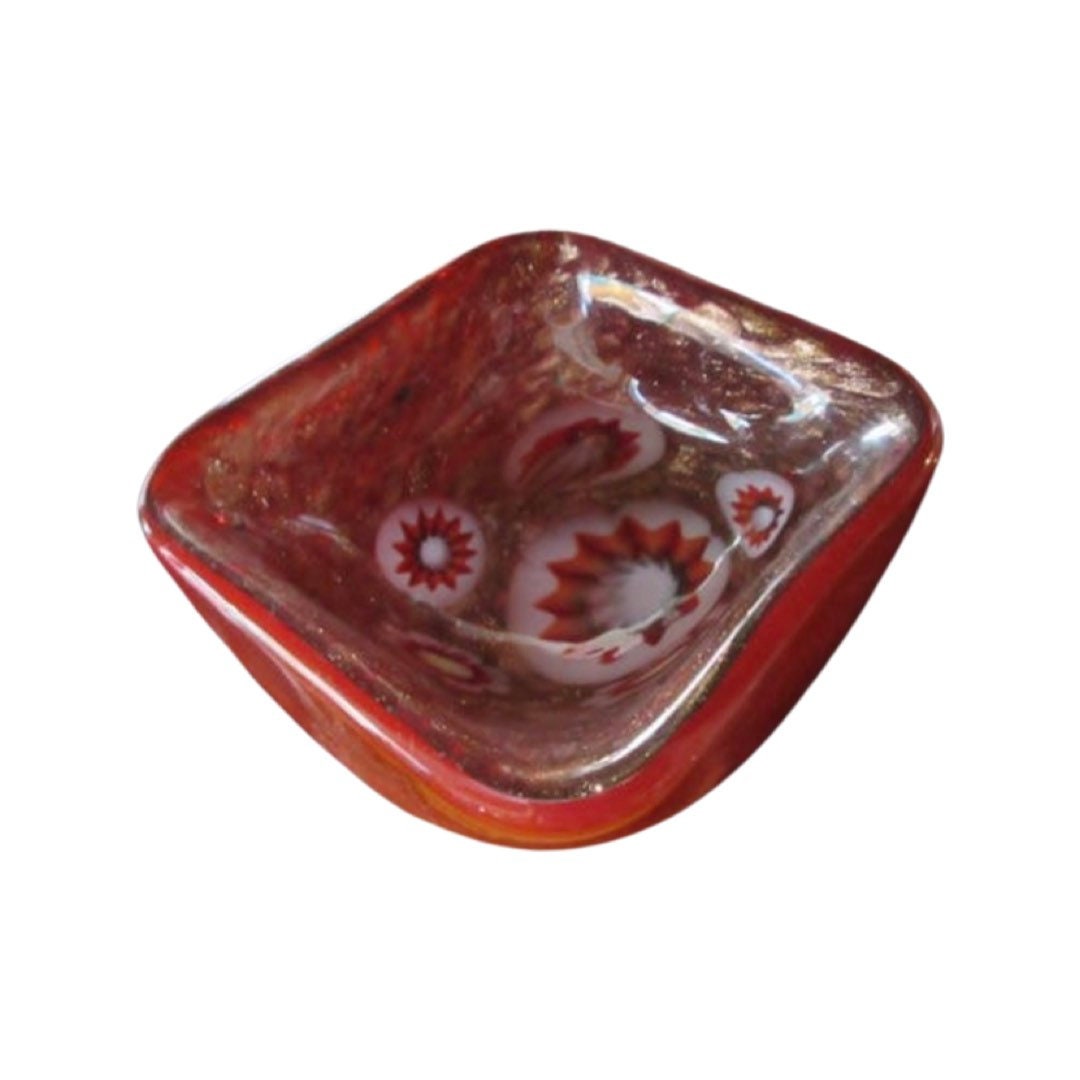 Alfredo Barbini Venetian glass, small square bowl, copper red, gorgeous.