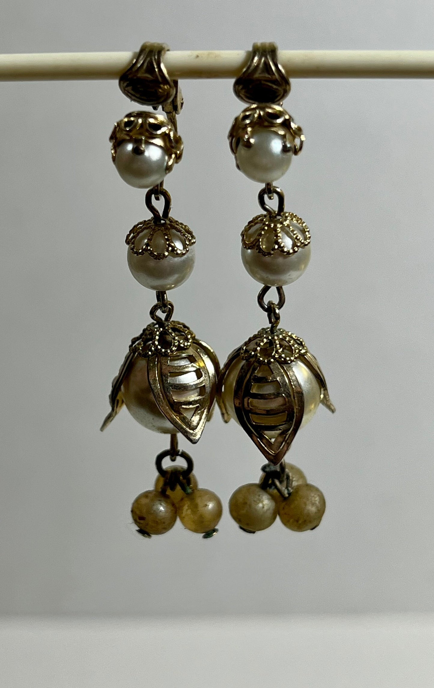 Dangling Pearl and Gold Earrings