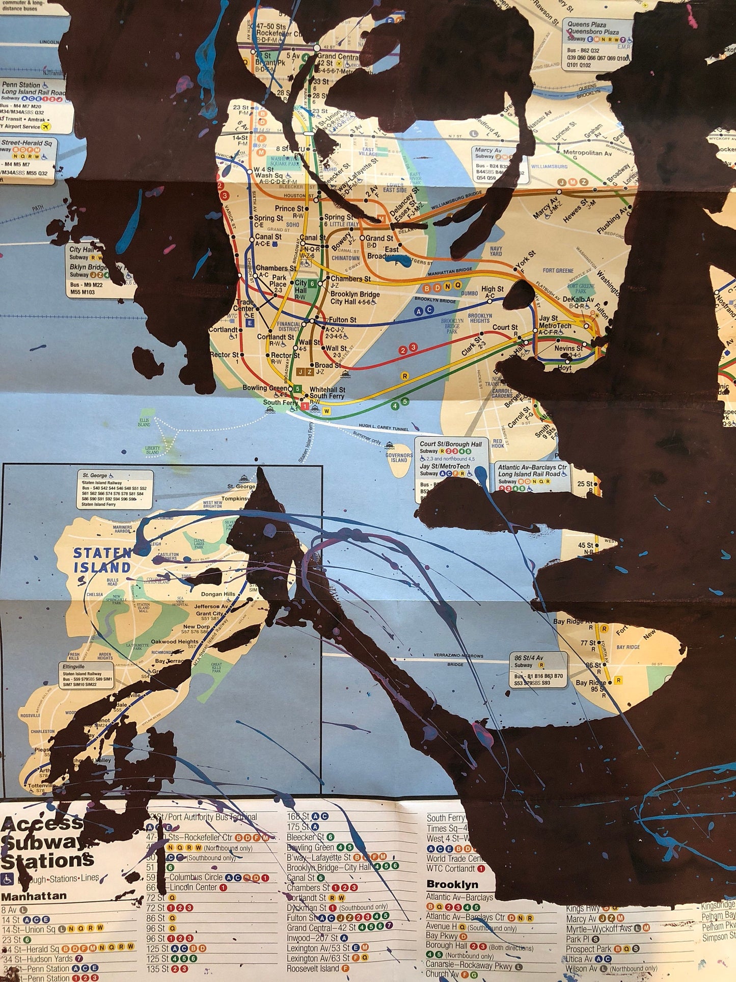 NYC subway map mixed media art