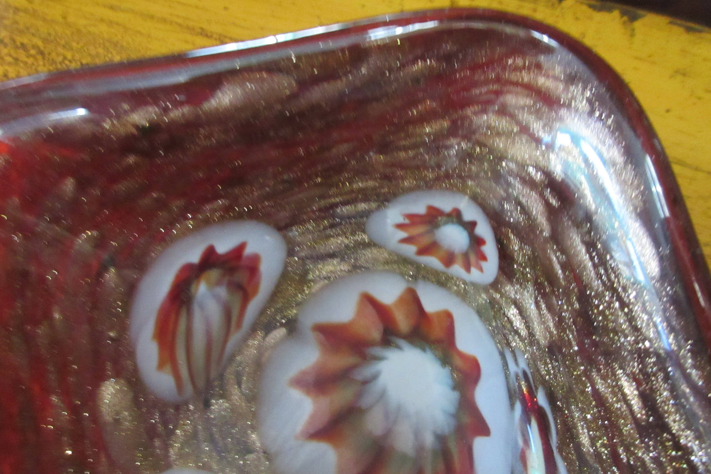 Alfredo Barbini Venetian glass, small square bowl, copper red, gorgeous.