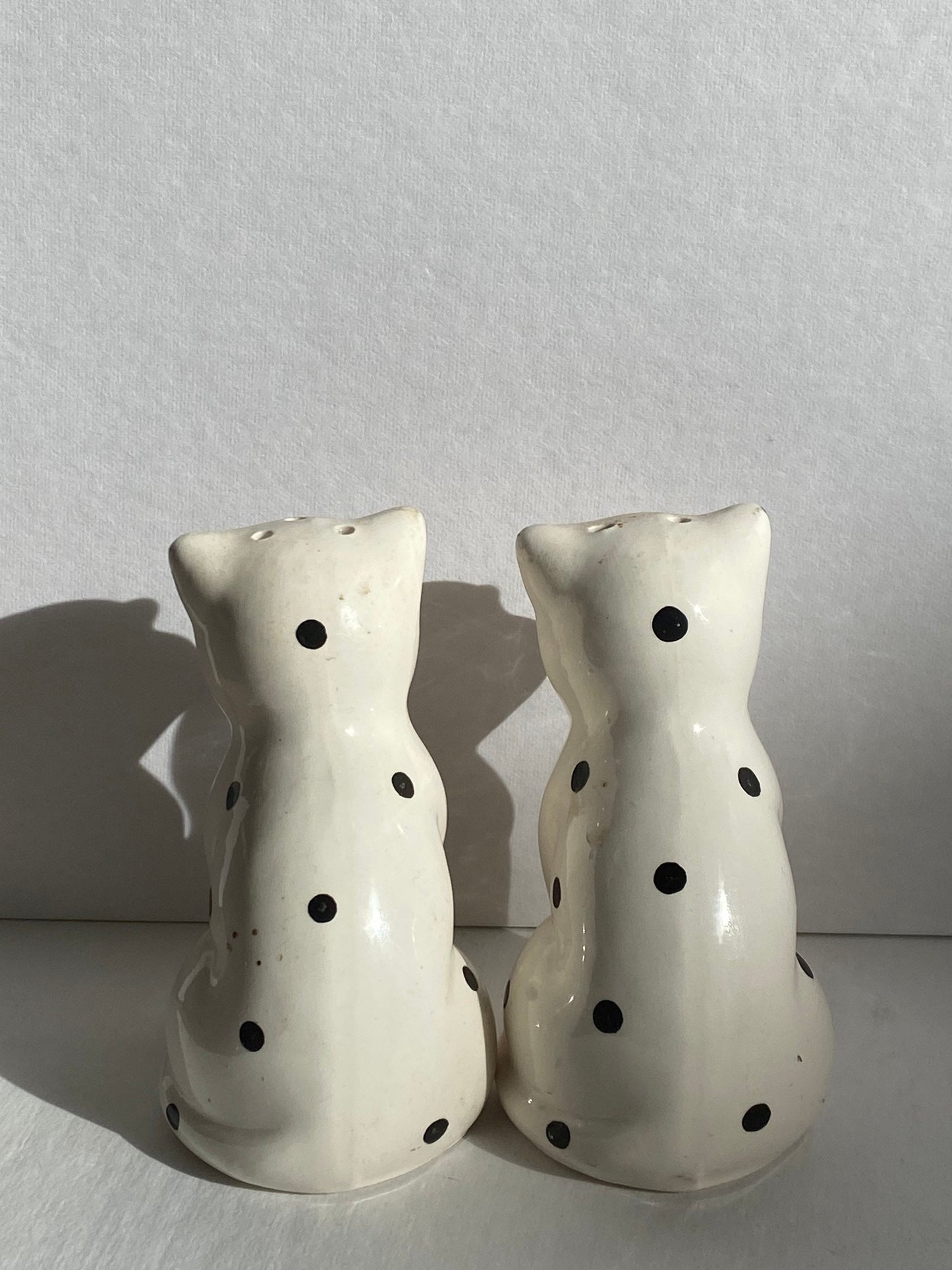 Vintage Porcelain Spotted Cat Salt & Pepper Shakers