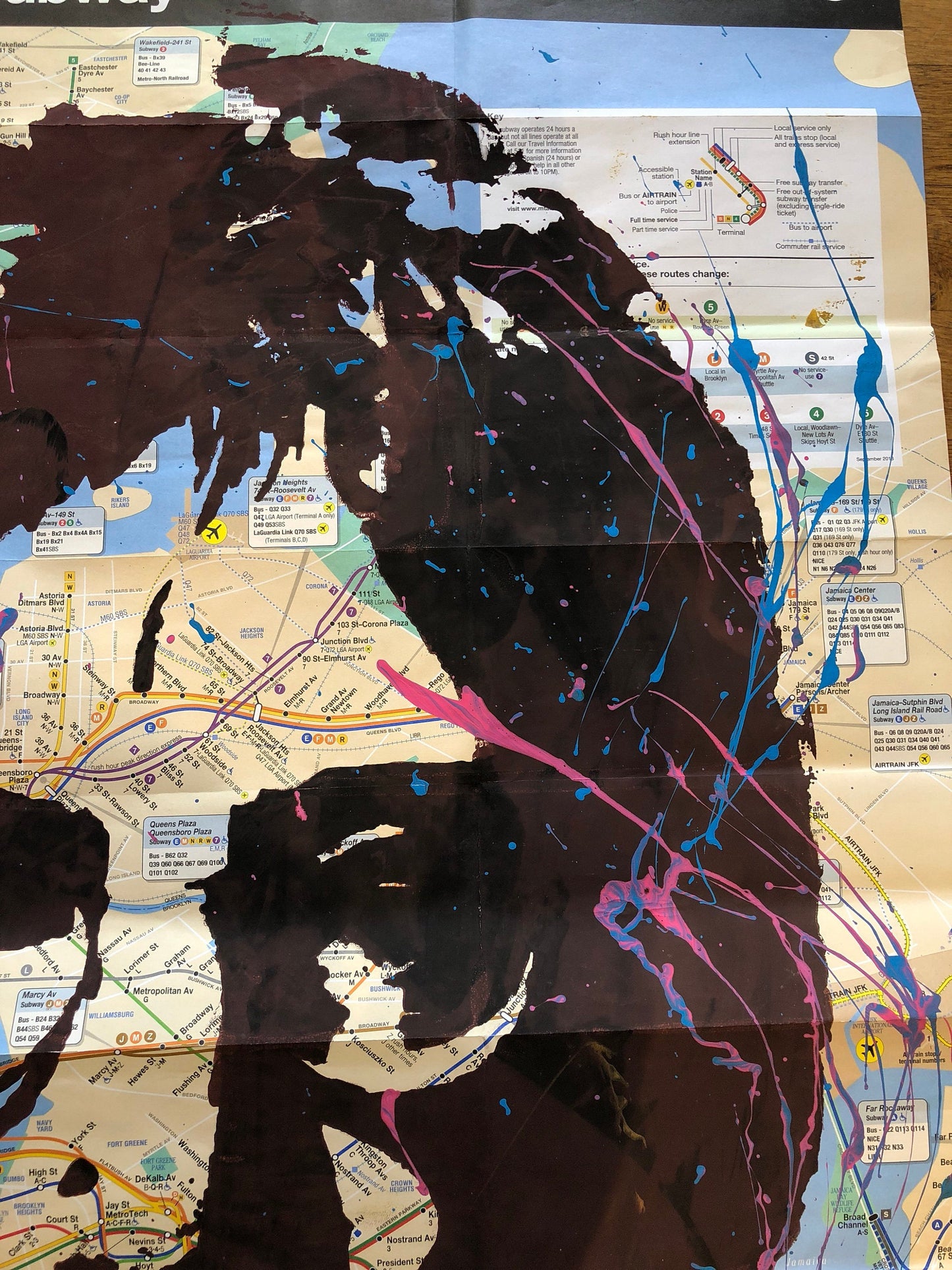 NYC subway map mixed media art