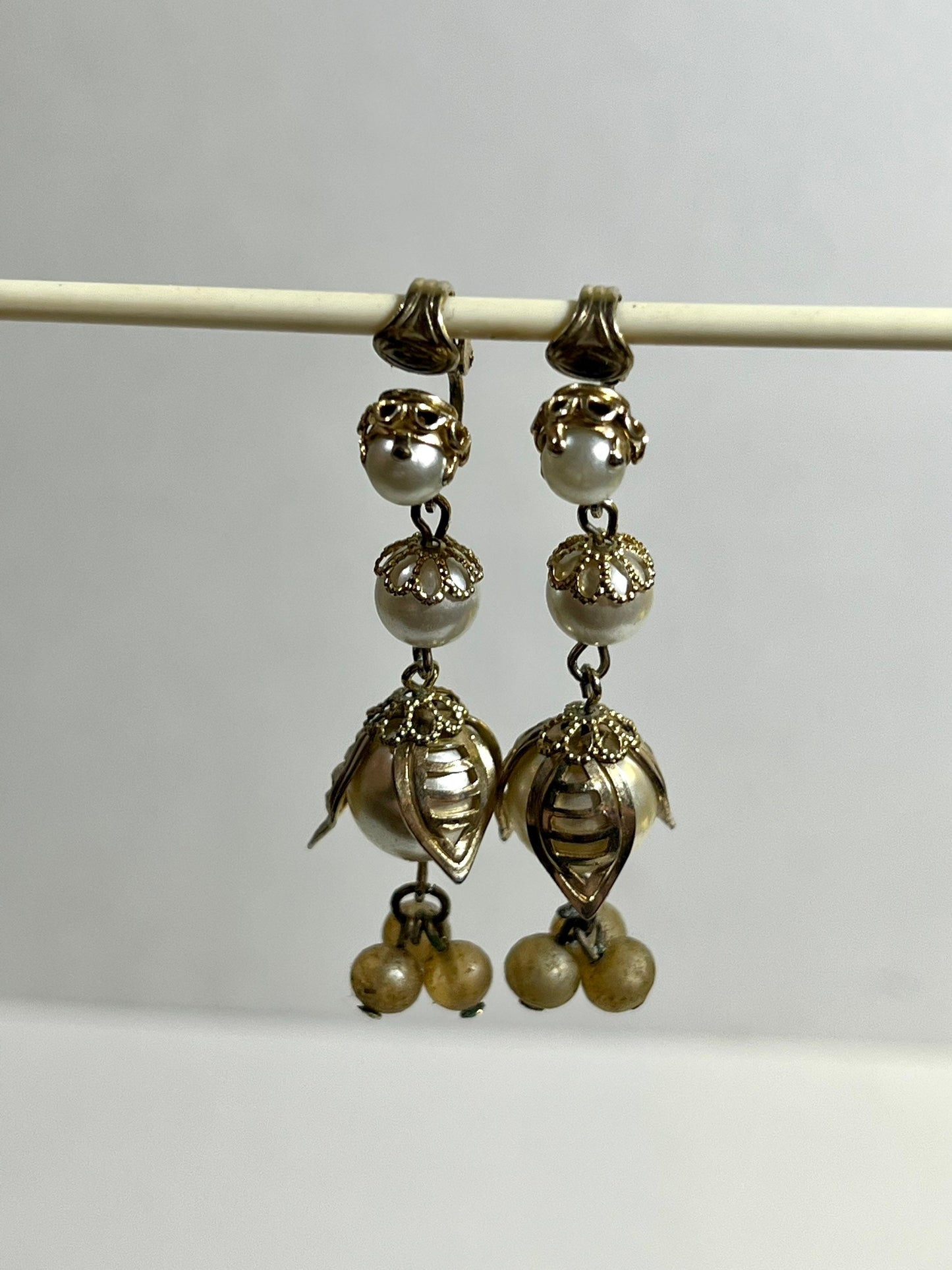 Dangling Pearl and Gold Earrings