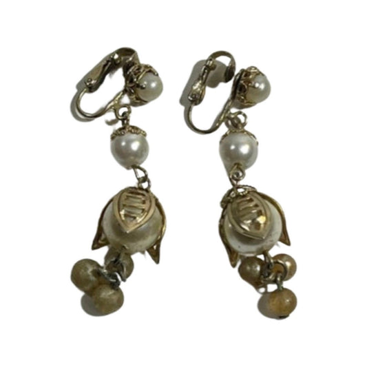 Dangling Pearl and Gold Earrings