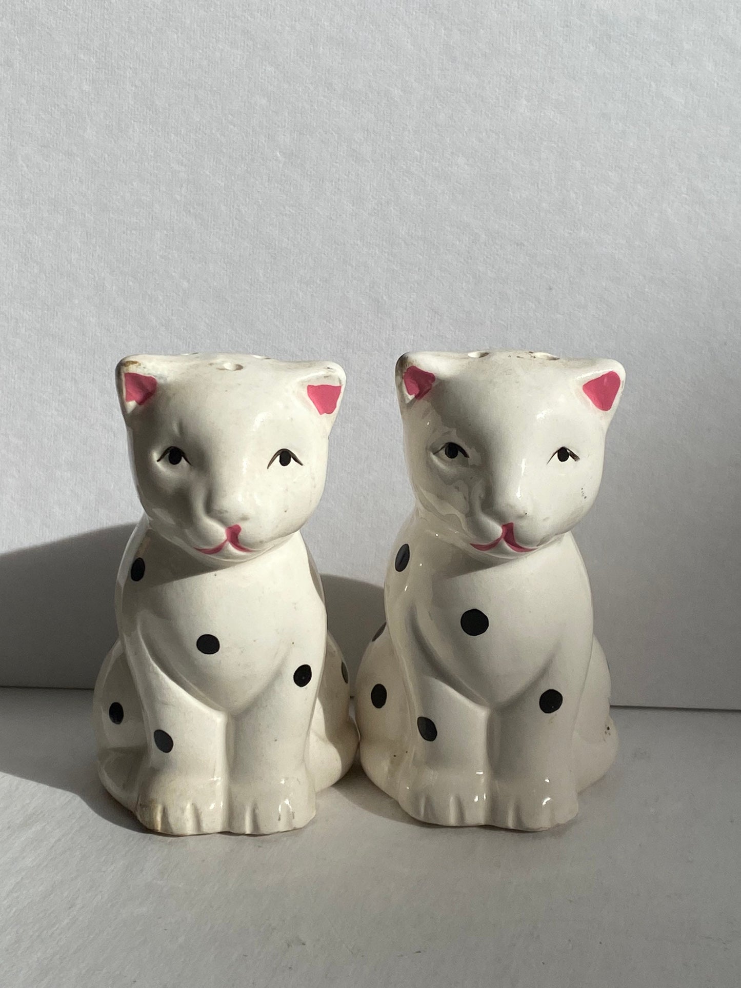 Vintage Porcelain Spotted Cat Salt & Pepper Shakers