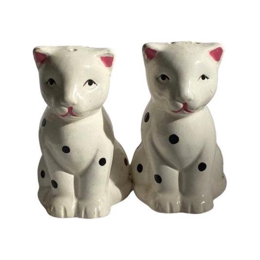 Vintage Porcelain Spotted Cat Salt & Pepper Shakers