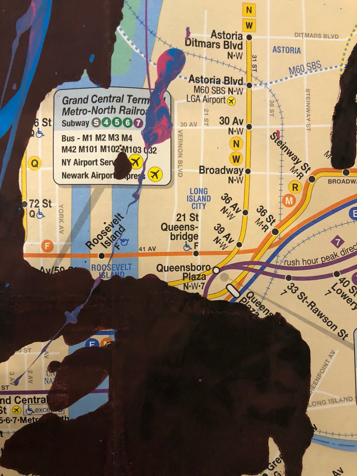 NYC subway map mixed media art