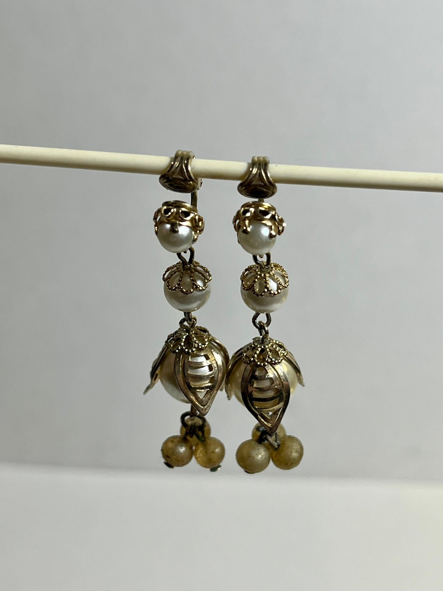 Dangling Pearl and Gold Earrings