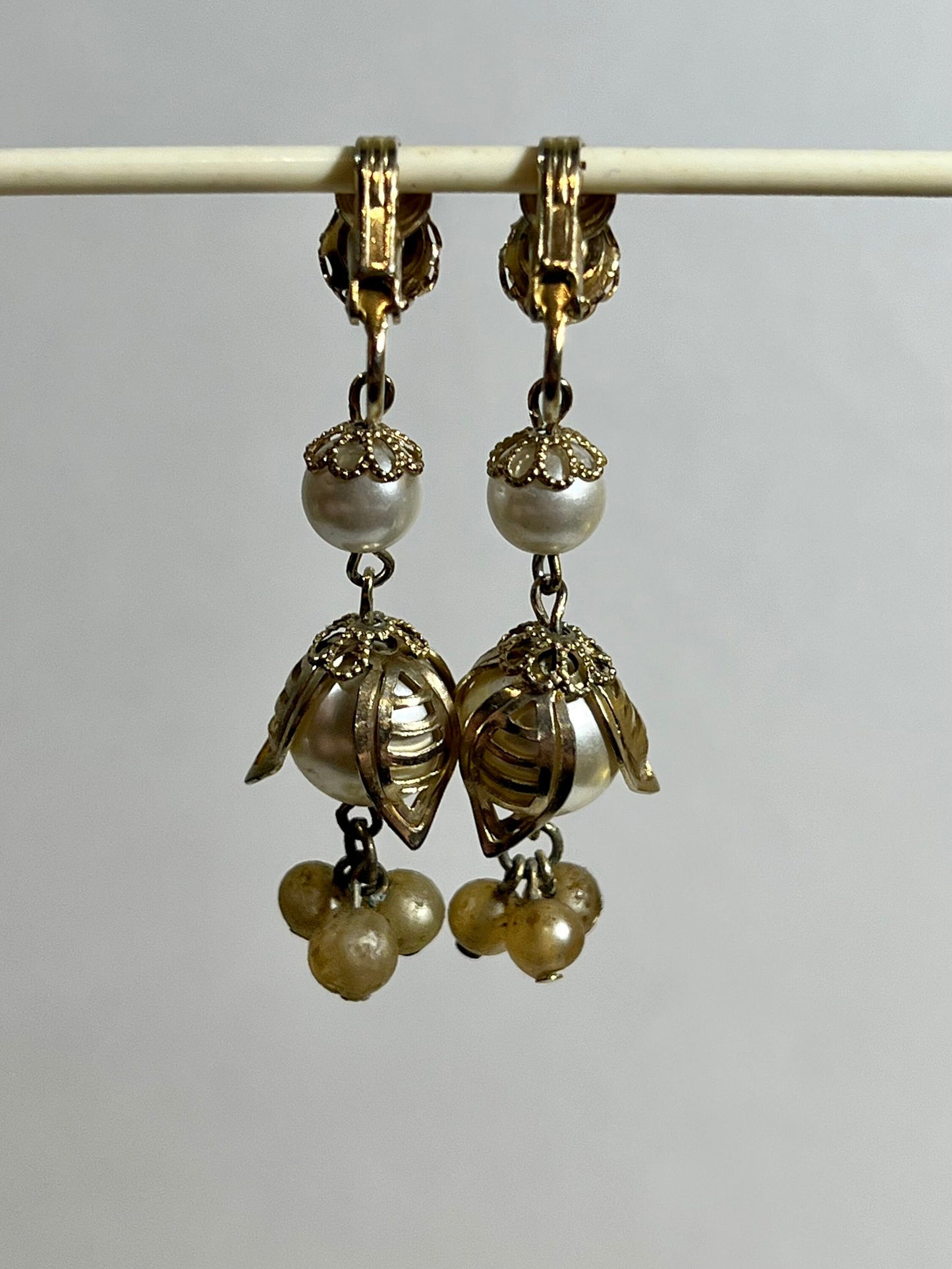 Dangling Pearl and Gold Earrings