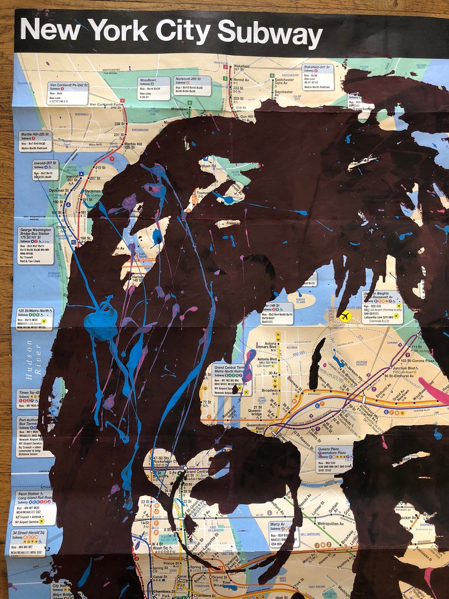 NYC subway map mixed media art