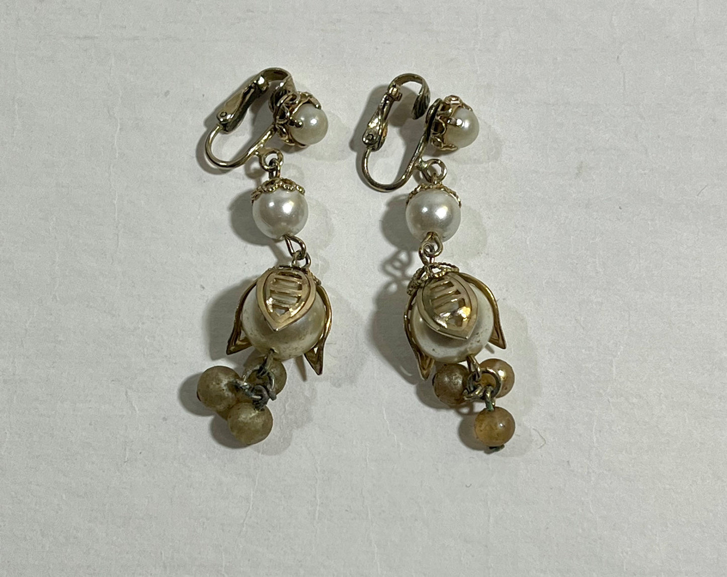 Dangling Pearl and Gold Earrings