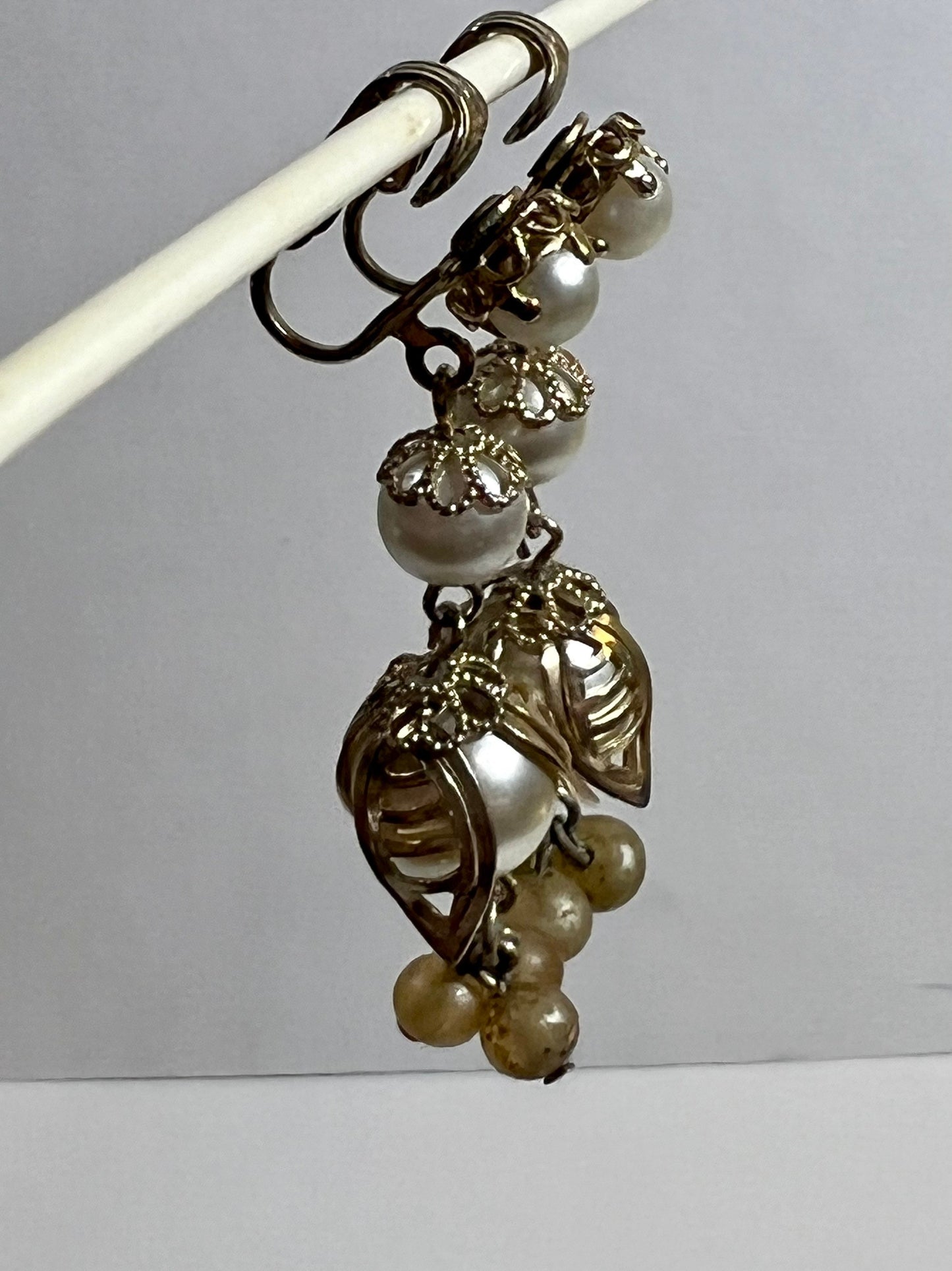 Dangling Pearl and Gold Earrings