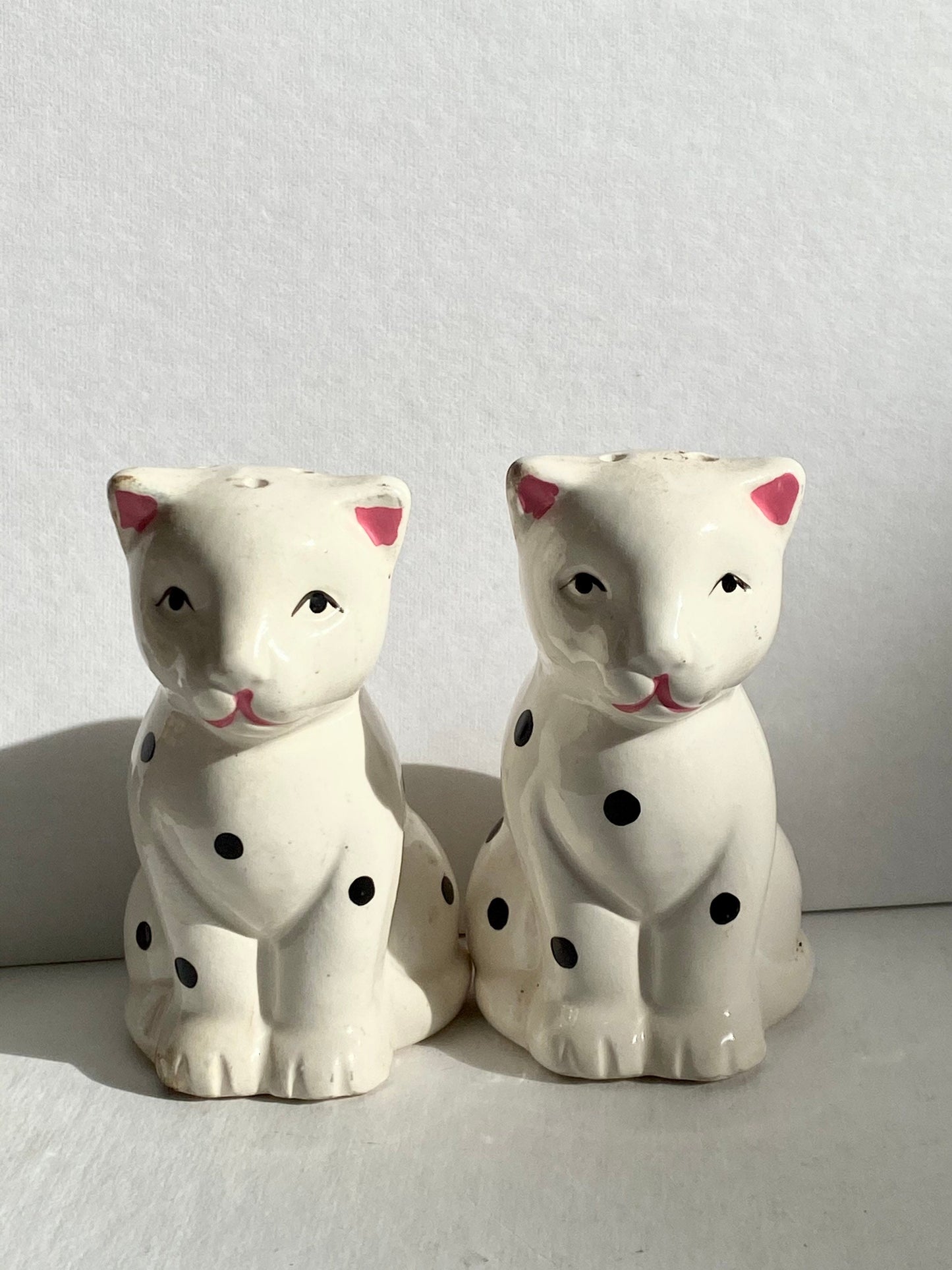 Vintage Porcelain Spotted Cat Salt & Pepper Shakers