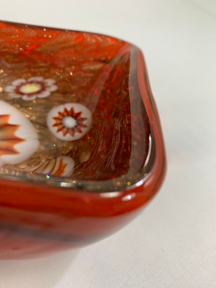 Alfredo Barbini Venetian glass, small square bowl, copper red, gorgeous.