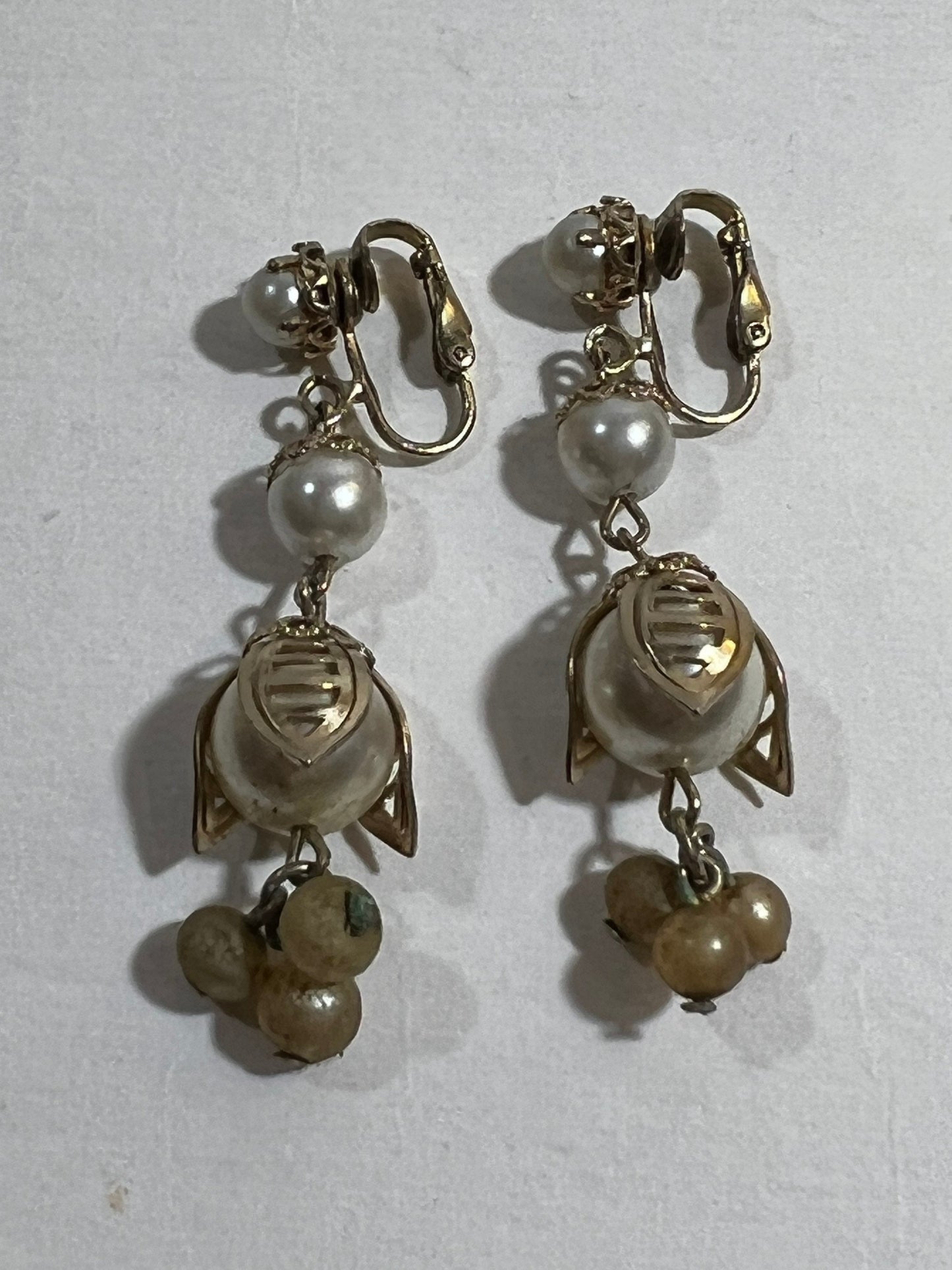 Dangling Pearl and Gold Earrings