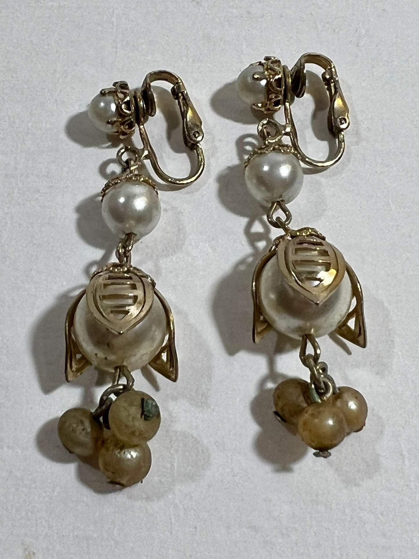 Dangling Pearl and Gold Earrings