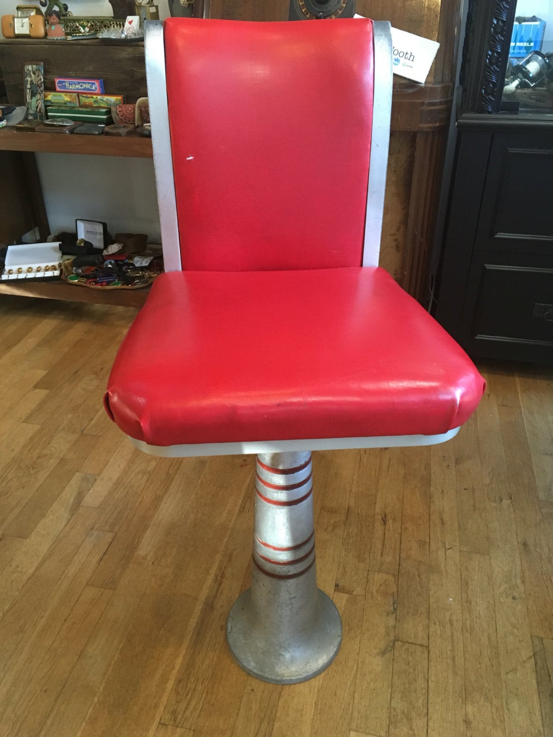 Vintage Pair of Red Bar Stools, Ice Cream Shop Chairs, Soda Stools