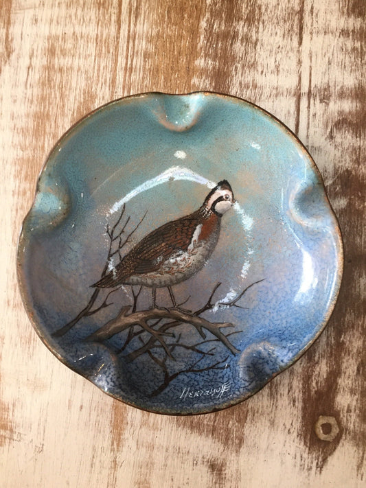 Handpainted Copper Bird Ashtray