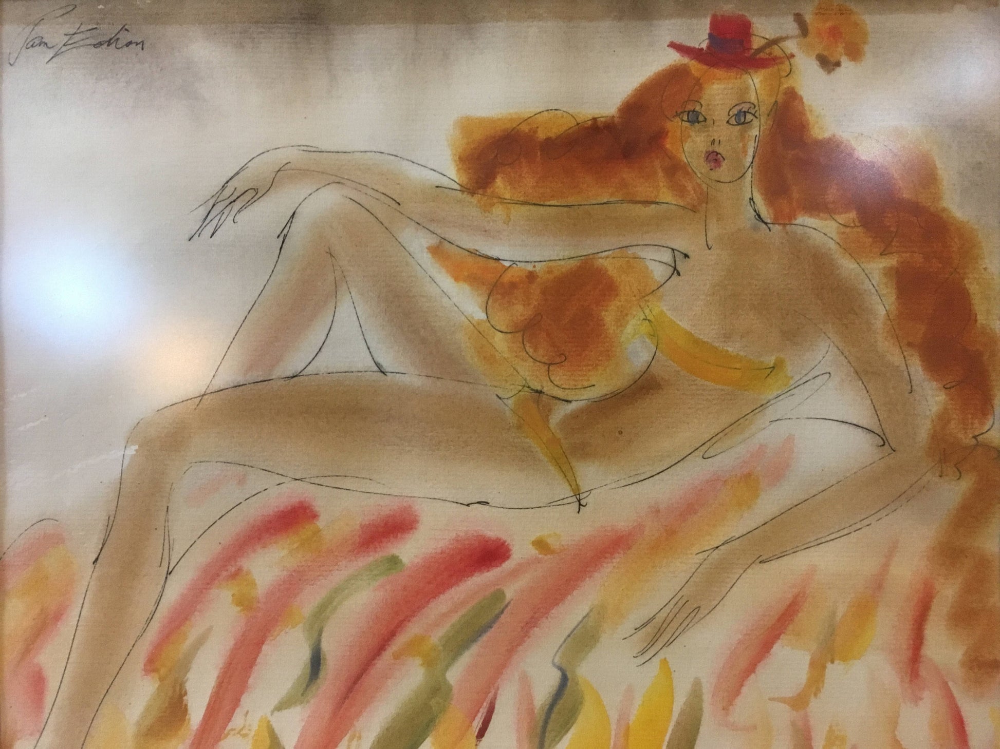 Vintage "Lounging Woman" Painting by Pamela Edion | Home Decor