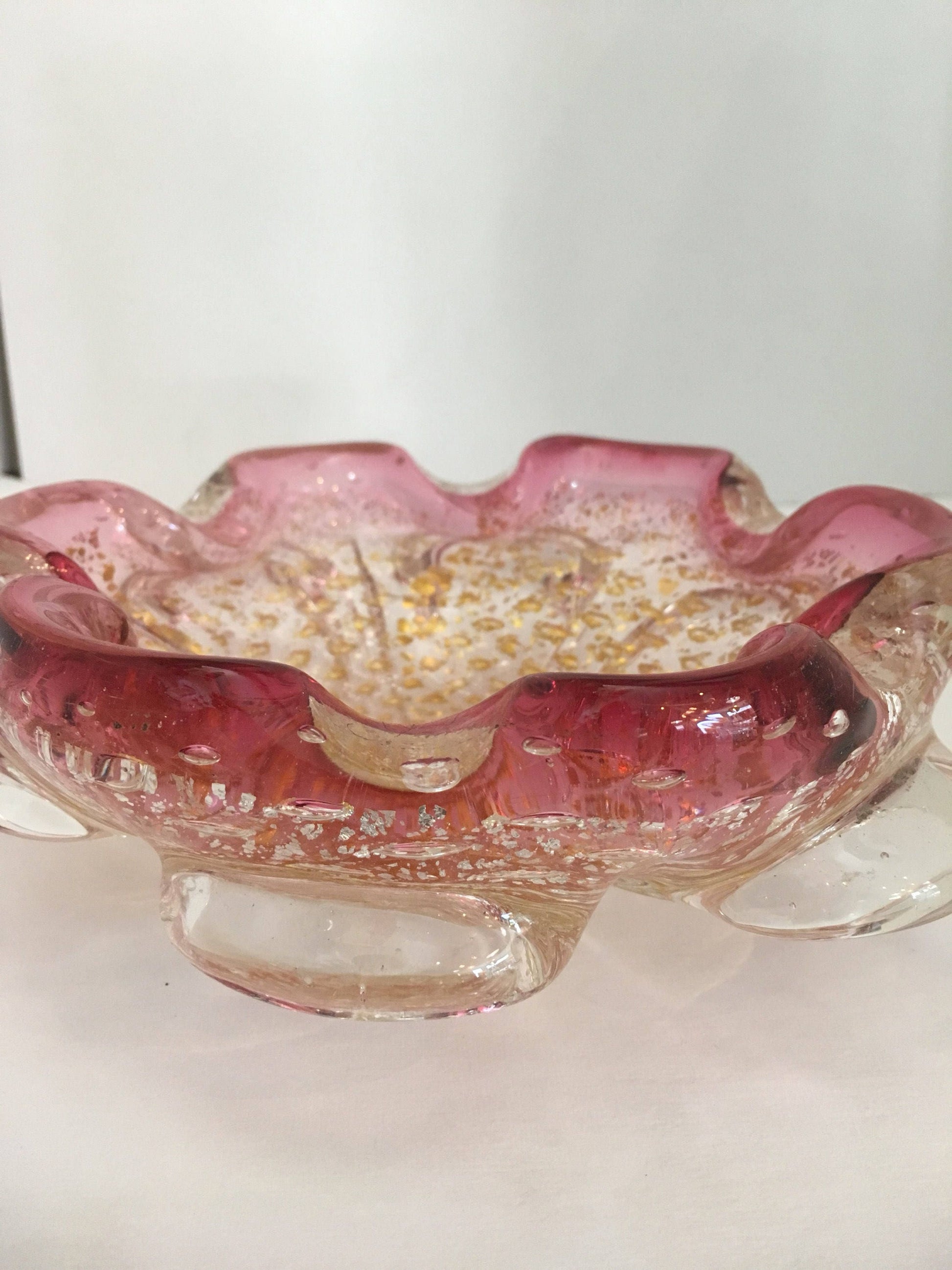 Amazing Vintage Murano Aventurine with Gold tones & Red Rim | Home Decor