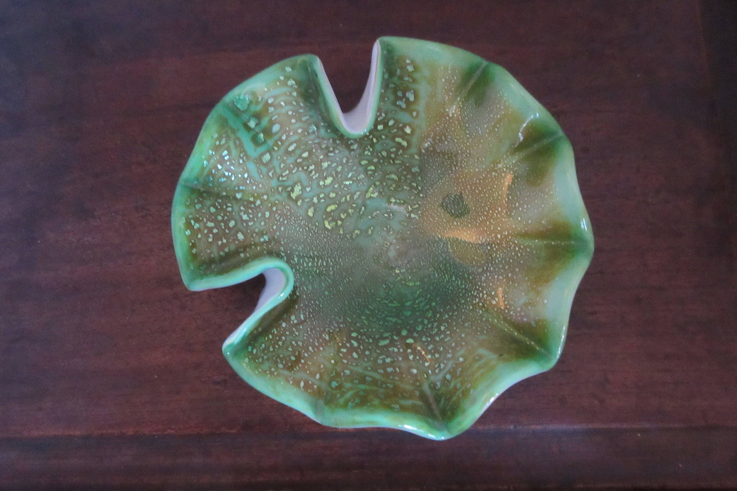 Pastel Green Venetian Glass Shallow Bowl, Small Decorative Dish, Trinket Tray, Hand-blown Glass Gift