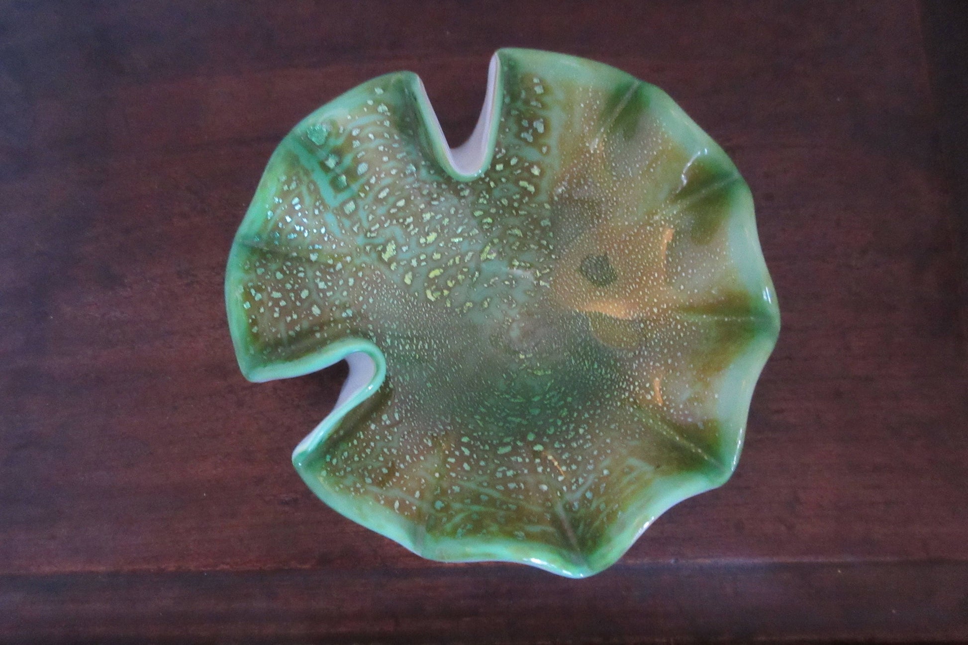 Pastel Green Venetian Glass Shallow Bowl, Small Decorative Dish, Trinket Tray, Hand-blown Glass Gift