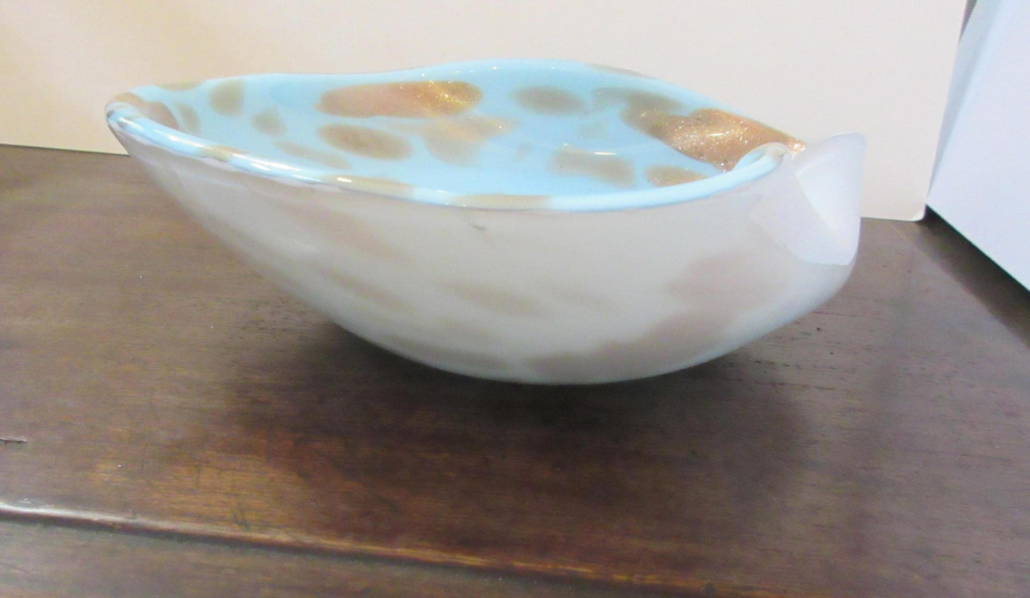 Murano Venetian Glass, Sky Blue and Copper Gold Bowl