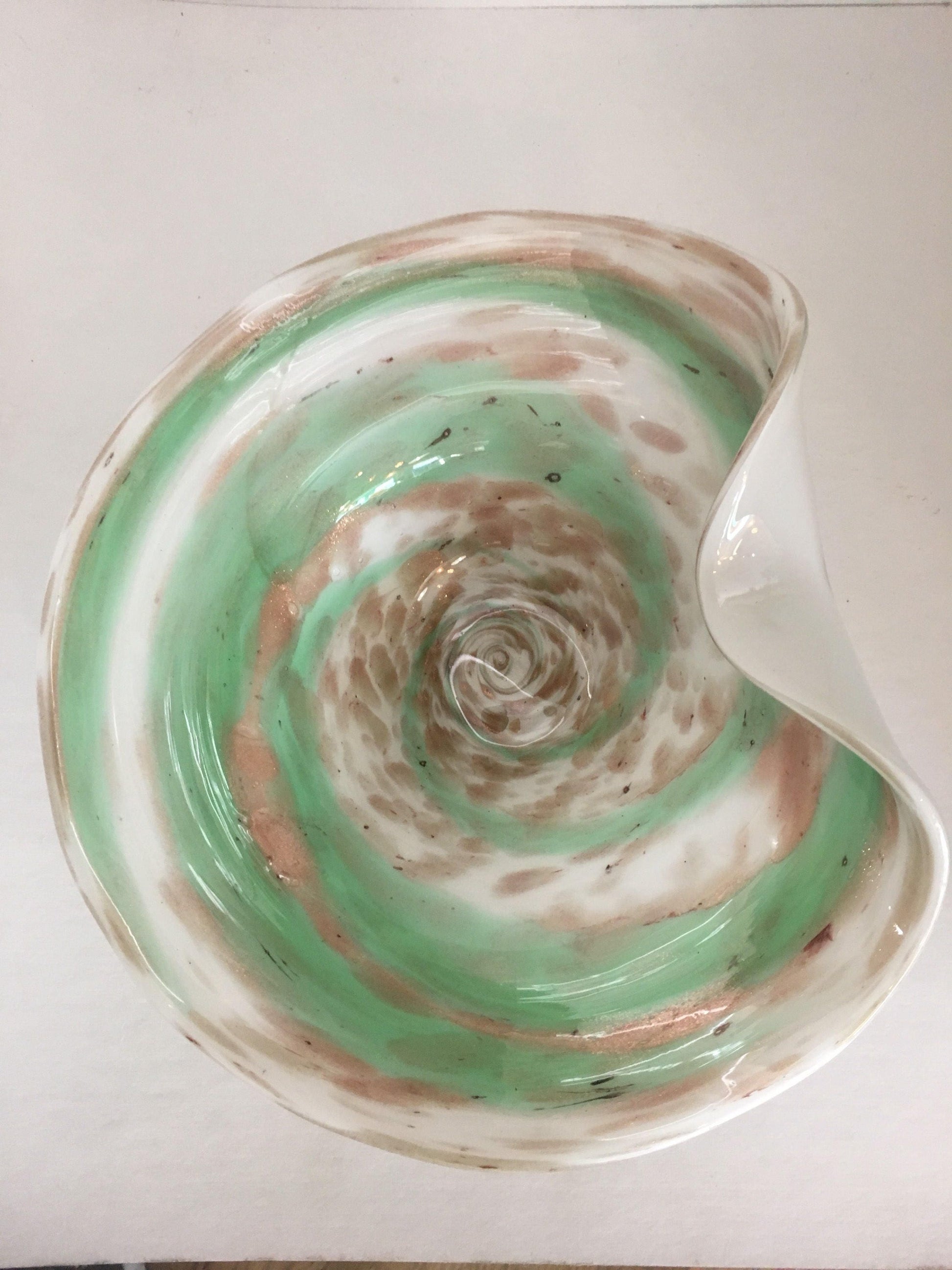 Outstanding Murano Bowl with Teal and Tan Tones