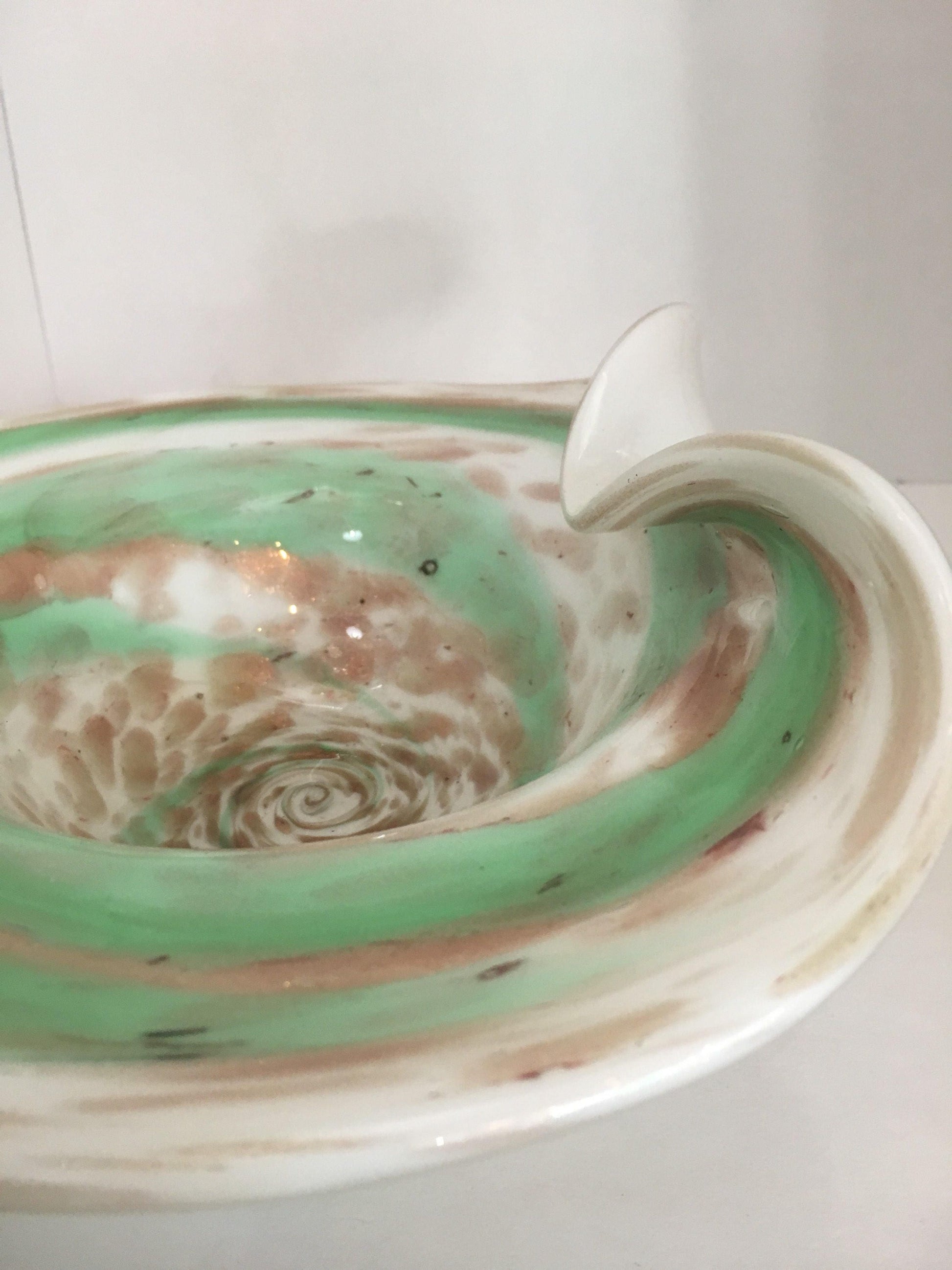 Outstanding Murano Bowl with Teal and Tan Tones