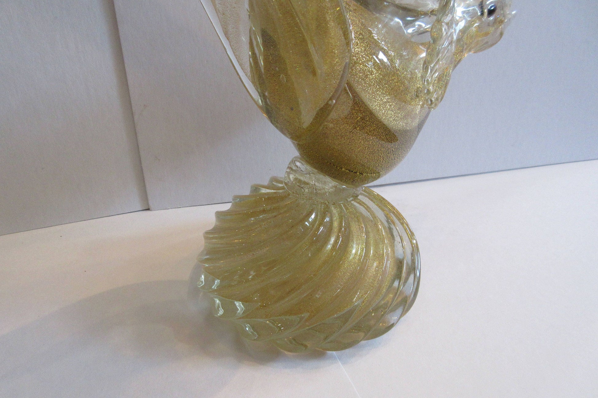 Antique Venetian glass, gold flecked long tail rooster, made in Murano, Italy