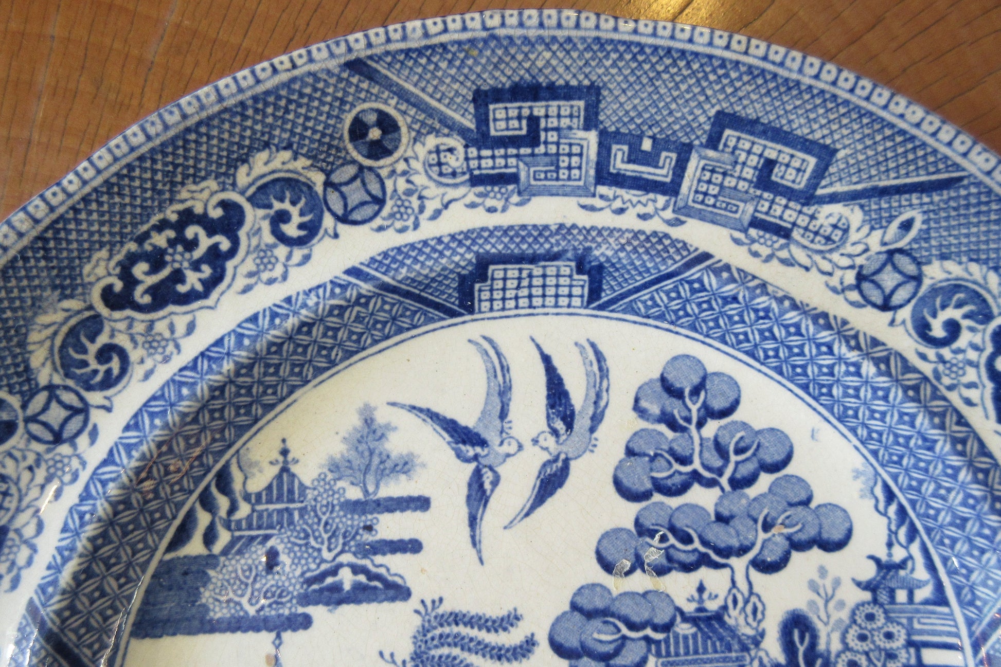 Staffordshire Willow 10 in. Plate-Blue & White-19th c. New Town Pottery