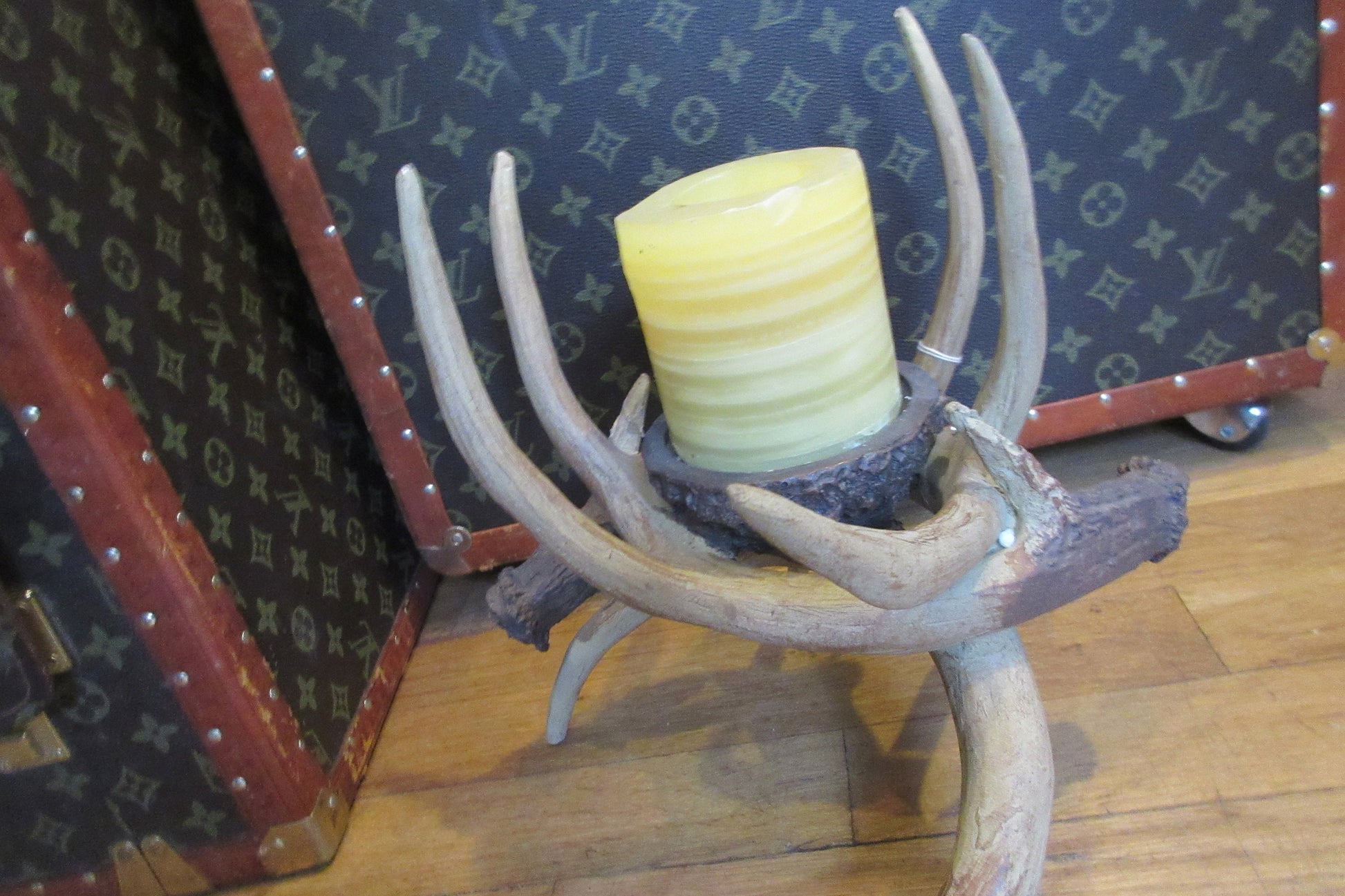 Faux Antler Candle Holder, Vintage Home Decor, One Of a Kind Candle Stand, Rustic Deer Horn Decor