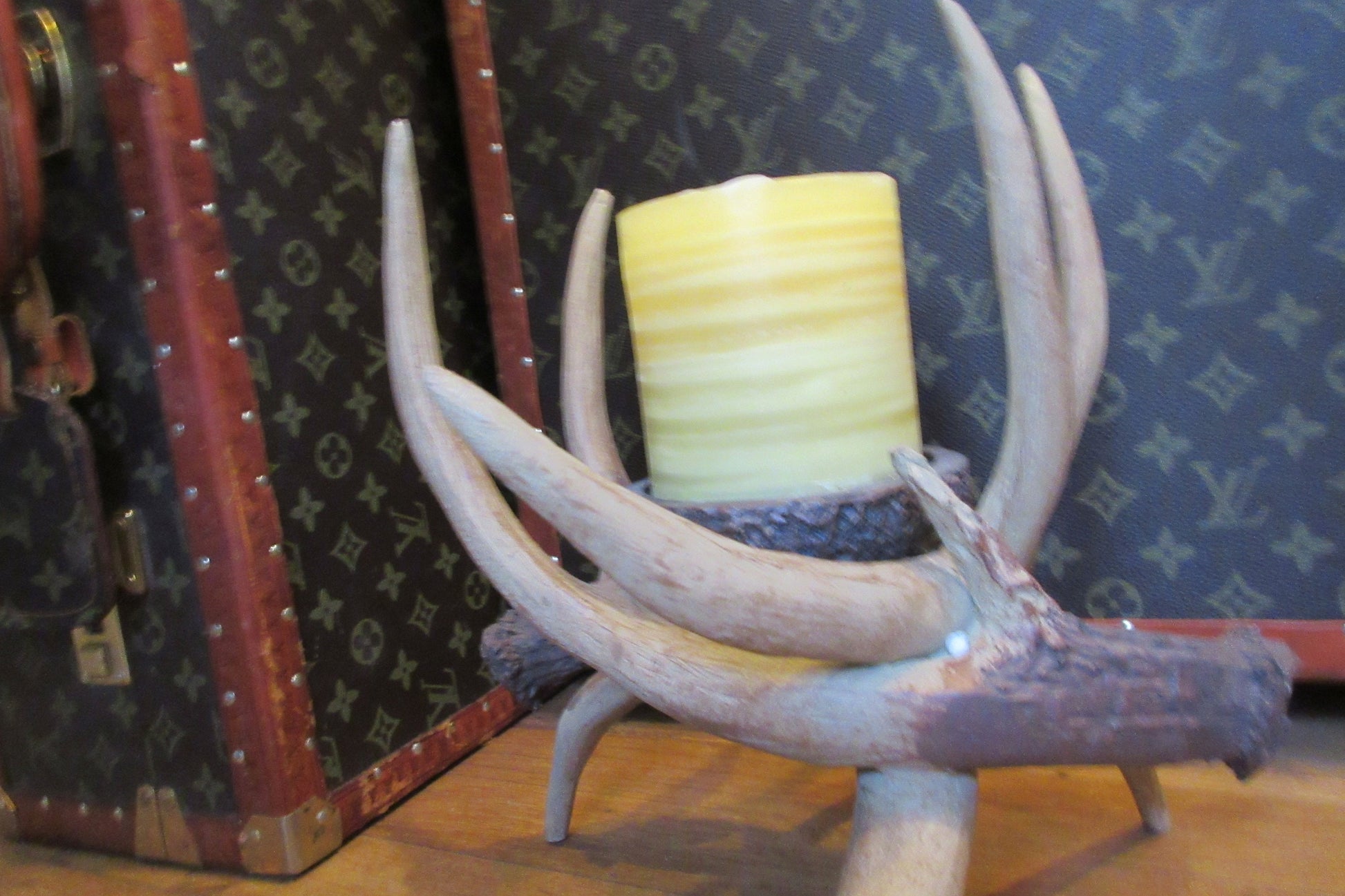 Faux Antler Candle Holder, Vintage Home Decor, One Of a Kind Candle Stand, Rustic Deer Horn Decor