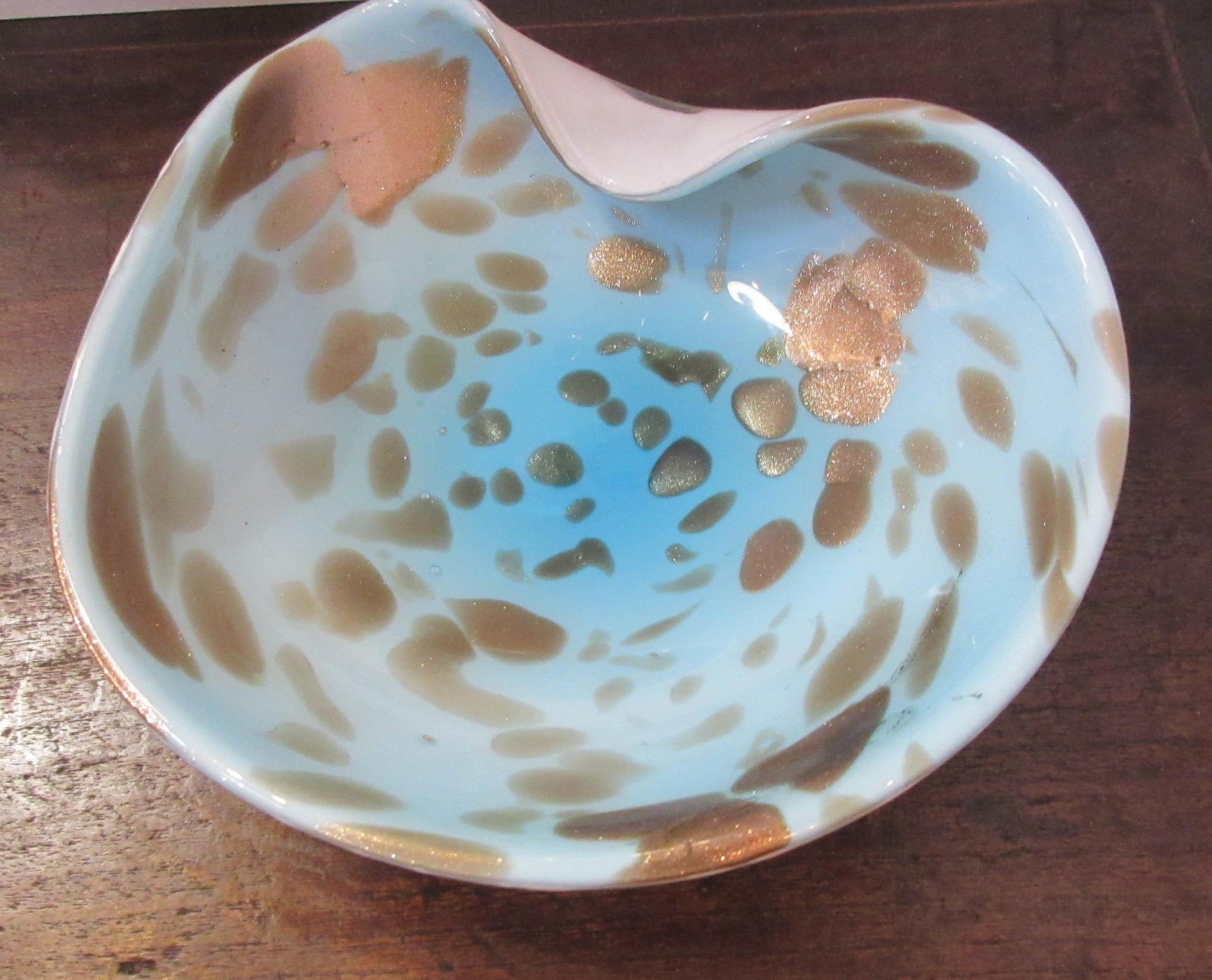 Murano Venetian Glass, Sky Blue and Copper Gold Bowl