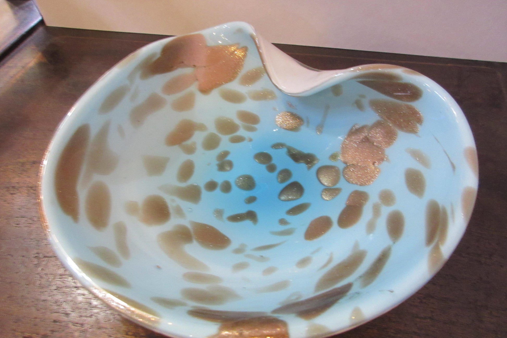 Murano Venetian Glass, Sky Blue and Copper Gold Bowl