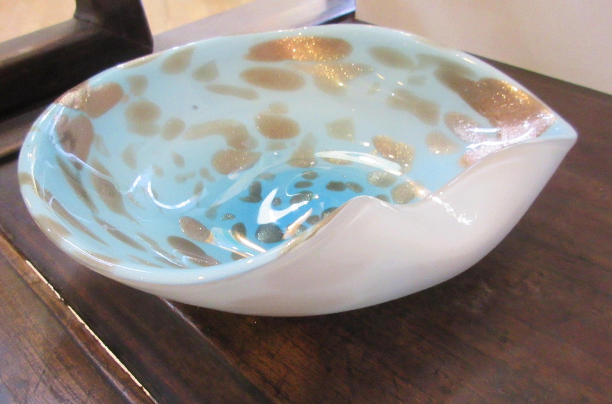 Murano Venetian Glass, Sky Blue and Copper Gold Bowl